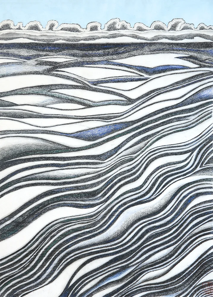 Wave Passage 760 mm H x 560 mm W Charcoal & Mixed Media on Arches Rives Paper