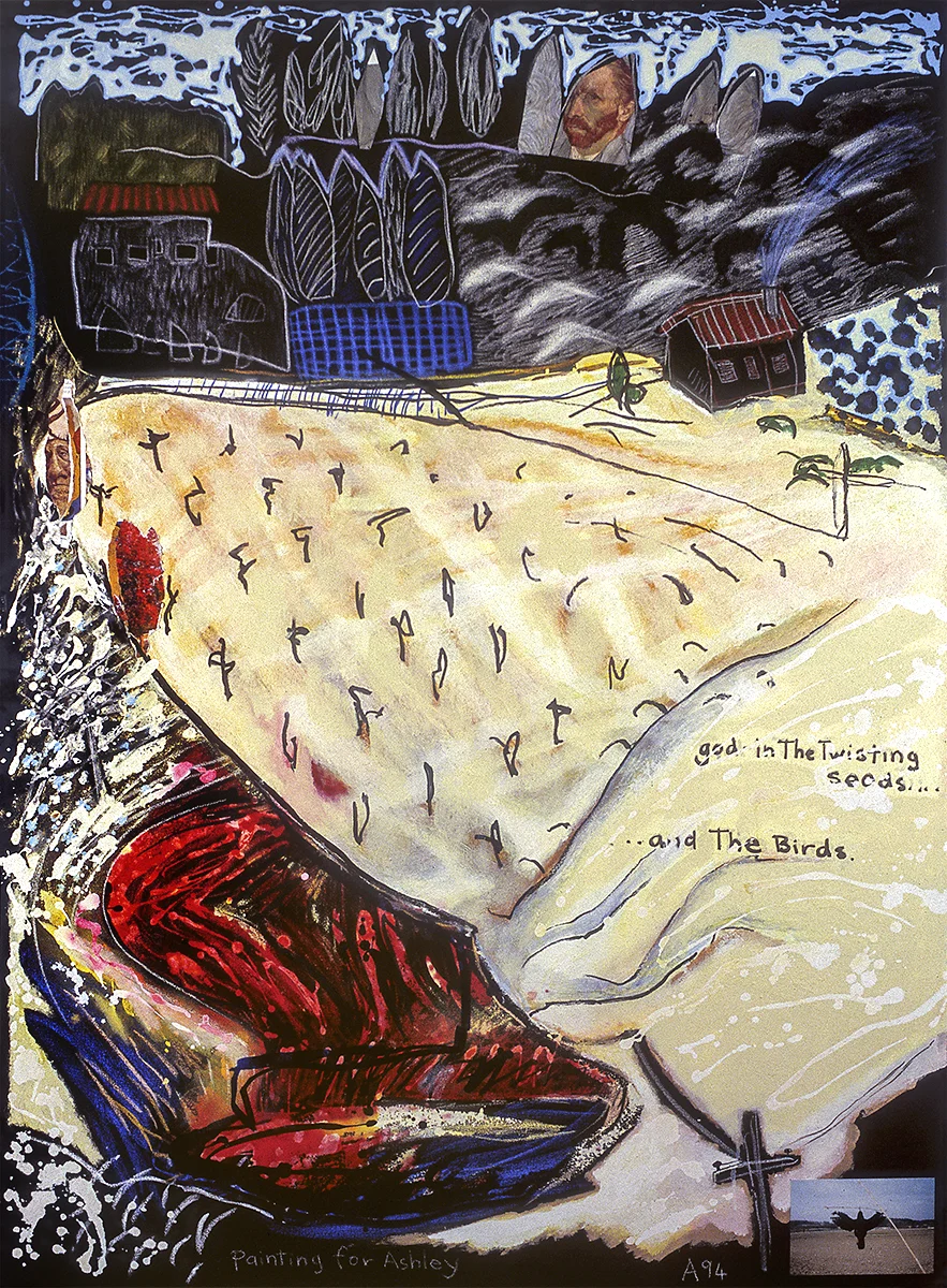 Brief Visitation (for Ashley) 1360mm H x 1000mm W Oil, Collage, and Mixed Media on Canvas 1994