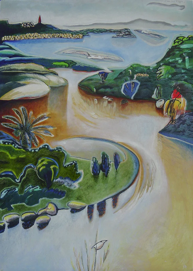 Rivermouth 1000mm H x 673mm W Acrylic, Oil, and Mixed Media on Canvas Collection – Wolfgang and Rowena Reusse