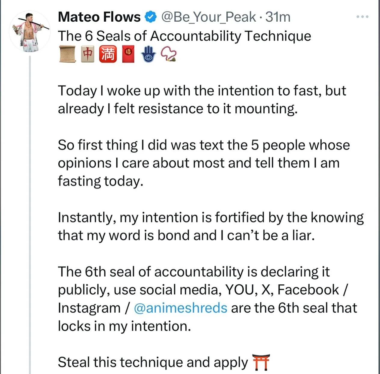 Integrity Jutsu 🥷

Everyone whose ever held me accountable to my commitment has my gratitude eternally
ESPECIALLY 
When I hated them for it in the moment ⚡️⛩️