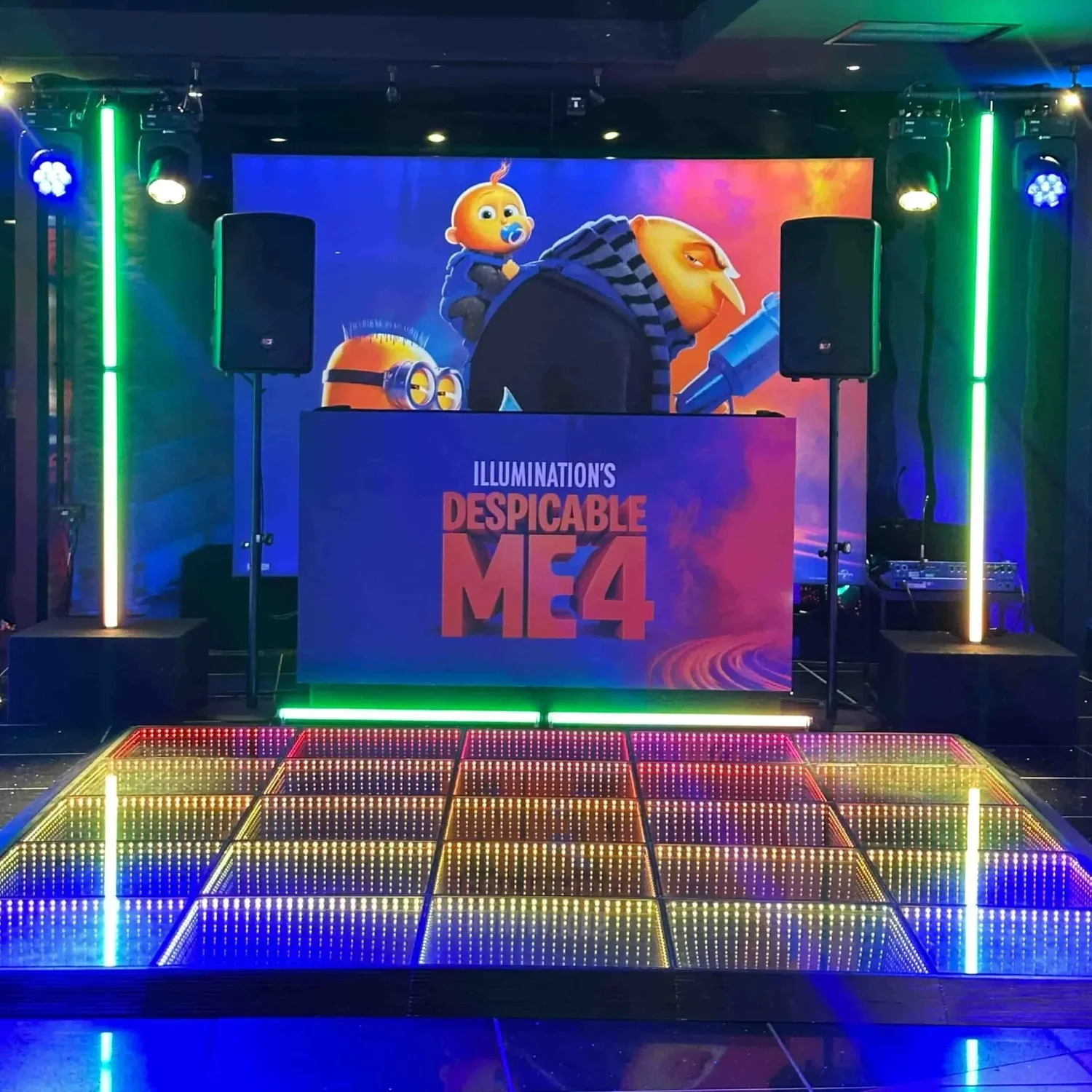 LED dance floor hire for a private party in London, featuring 3D visual effects