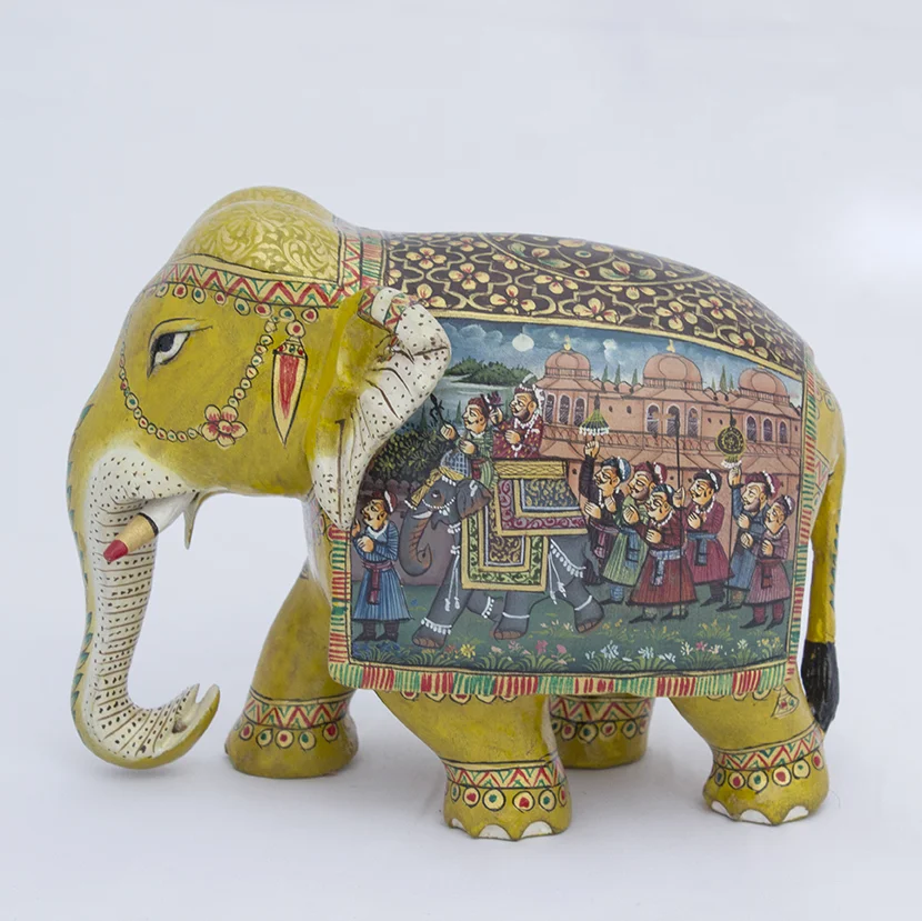 Gold miniature painted wooden elephant jaadu boutique collectables