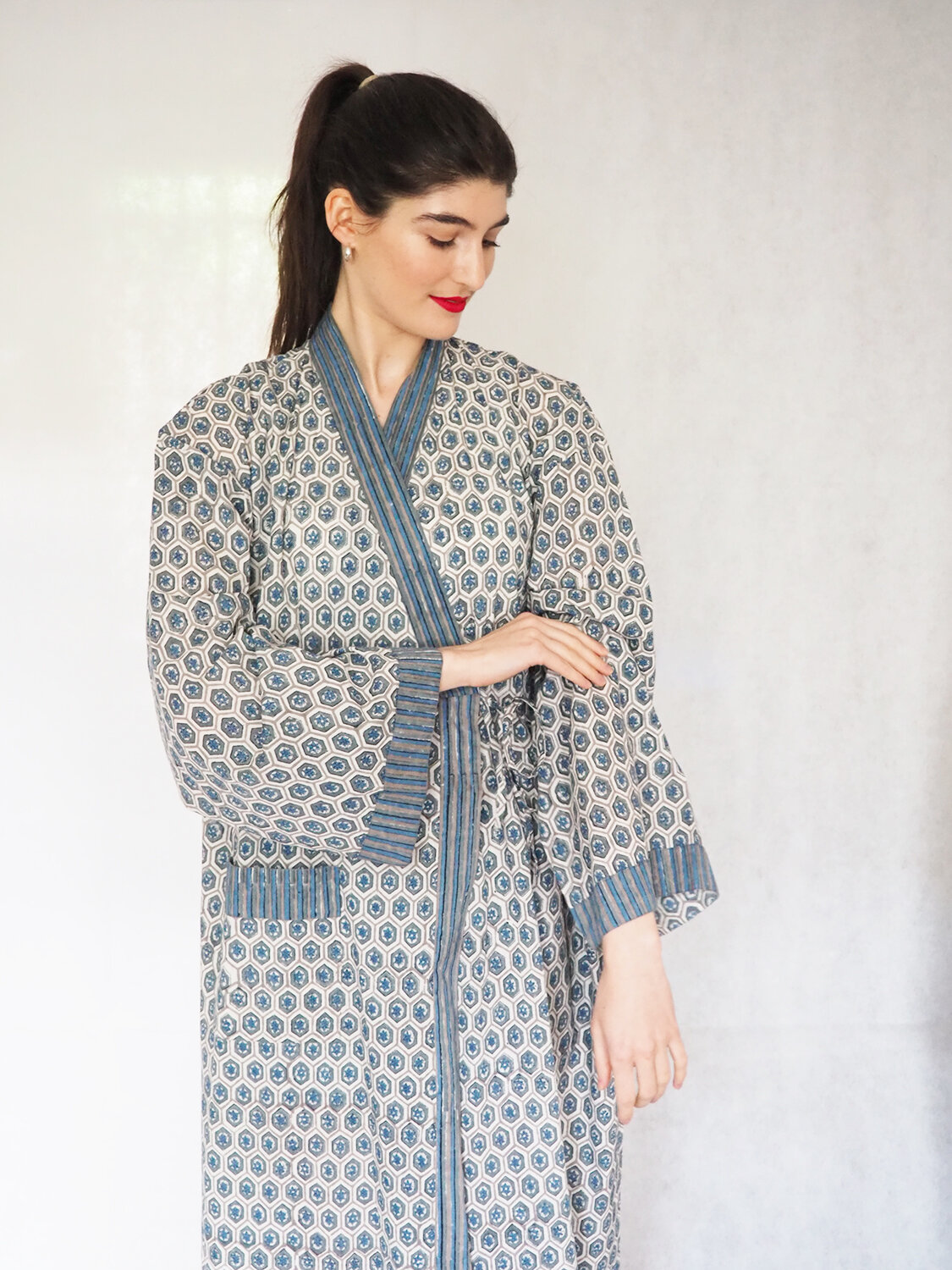 Light blue block print bathrobe – Label Raasleela