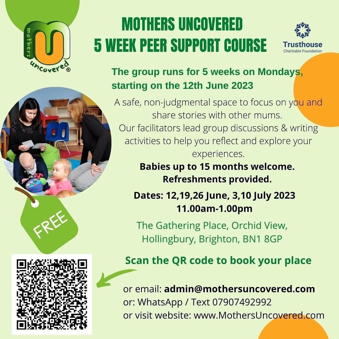 Repost @mothers_uncovered
・・・
👀📣FREE 5 WEEK PEER SUPPORT GROUP 👀📣

📝We have our new five week Peer Support &amp; Writing course starting on Monday 12th June in #Hollingbury. 
👩&zwj;The course is for #mothers to share stories with other #mums in