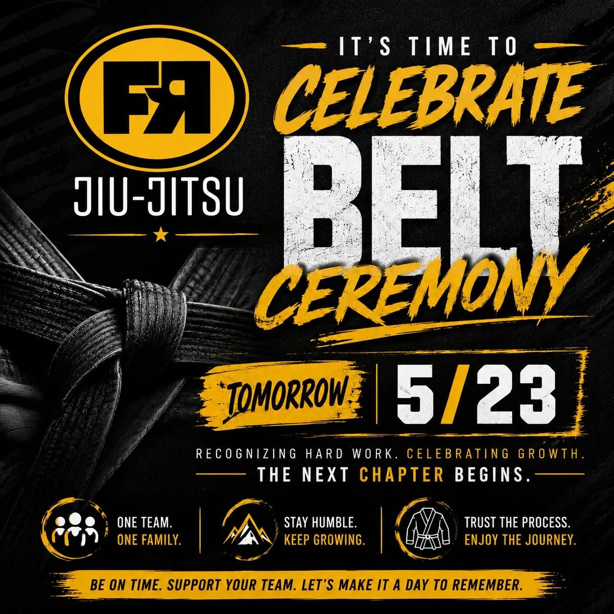 We&rsquo;re excited to celebrate all of the hard work, growth, and dedication our students have been putting in on the mats.

All students are welcome to attend &mdash; even if you are not being promoted this time! Come support your teammates and be 