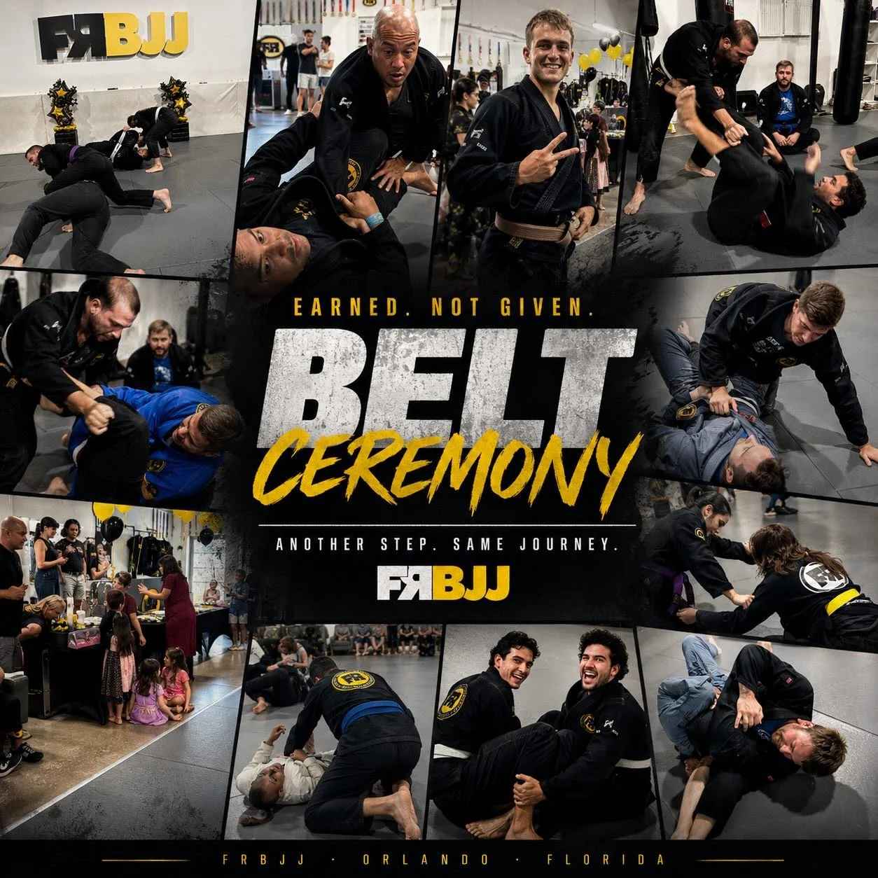 Congratulations to everyone that was promoted today! FRBJJ Lake Nona family 🖤💛👊