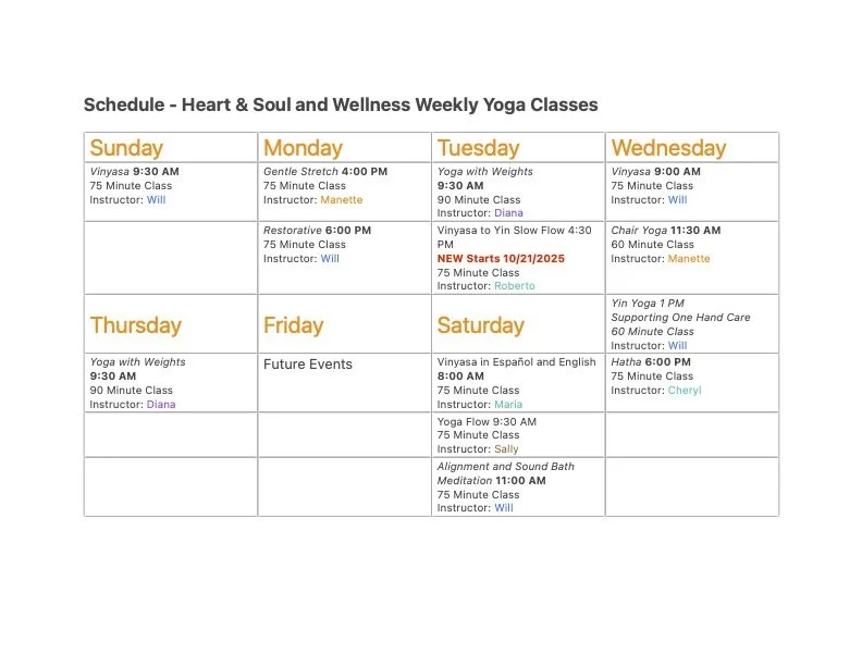 Schedule - Heart & Soul and Wellness Weekly Yoga Classes.jpg