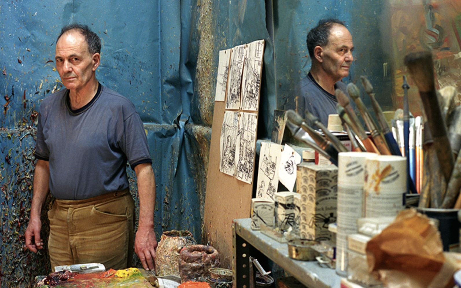 The artist Frank Auerbach in his studio.