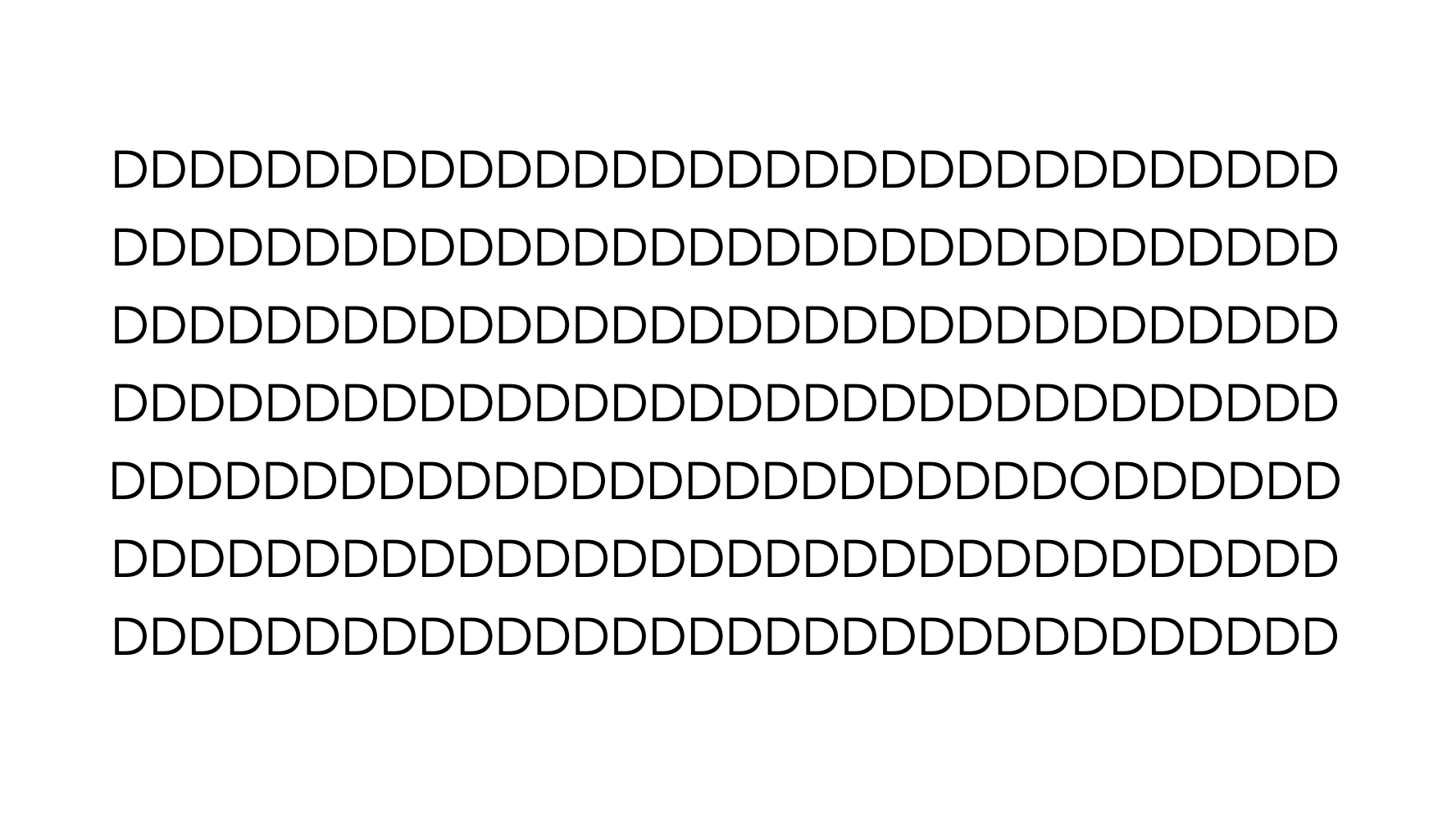 Grid of letter Ds with one hidden letter O.
