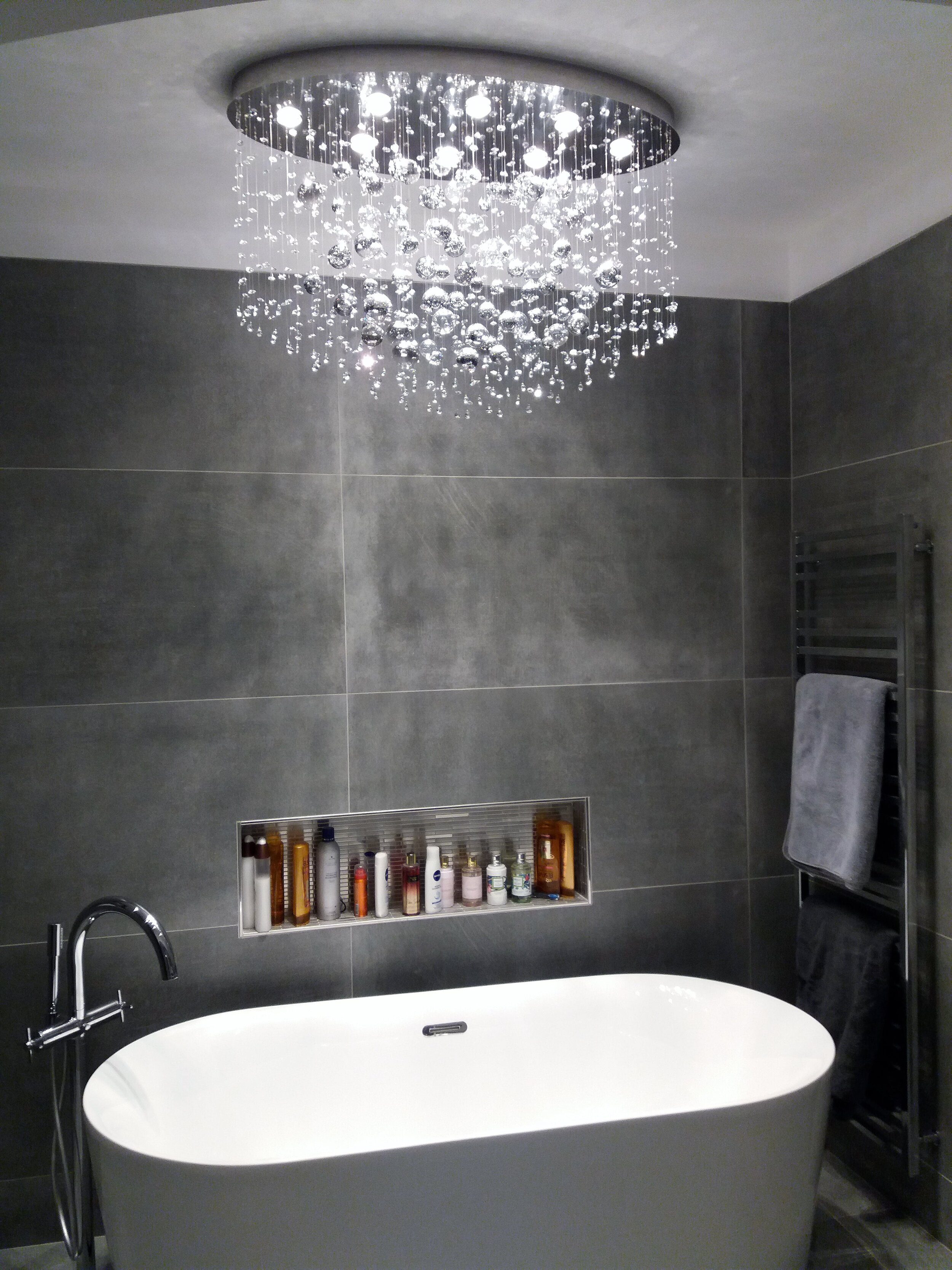 Luxury Bathroom Chandelier In A Private, Chandelier Over Bathtub