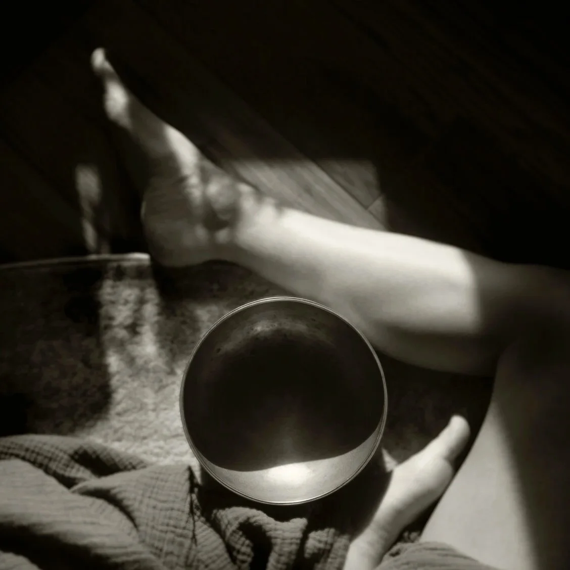 Self portrait with antique Himalayan singing bowl. An image that honors the symbolism of the womb - an exquisite power center and sacred space. This is an archival pigment print on gorgeous, archival, acid-free fine-art paper - printed with love in m