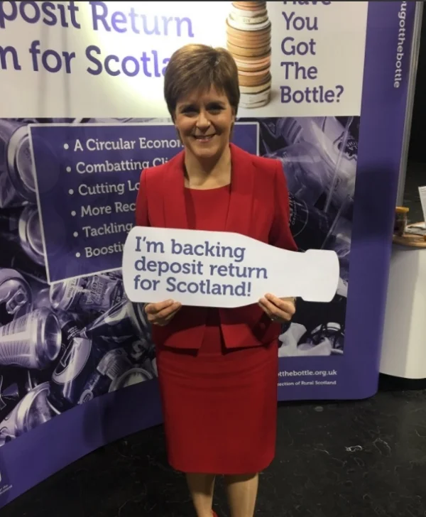 First Minister, Nicola Sturgeon, shows her support for the deposit return scheme at the SNP Conference 2017.