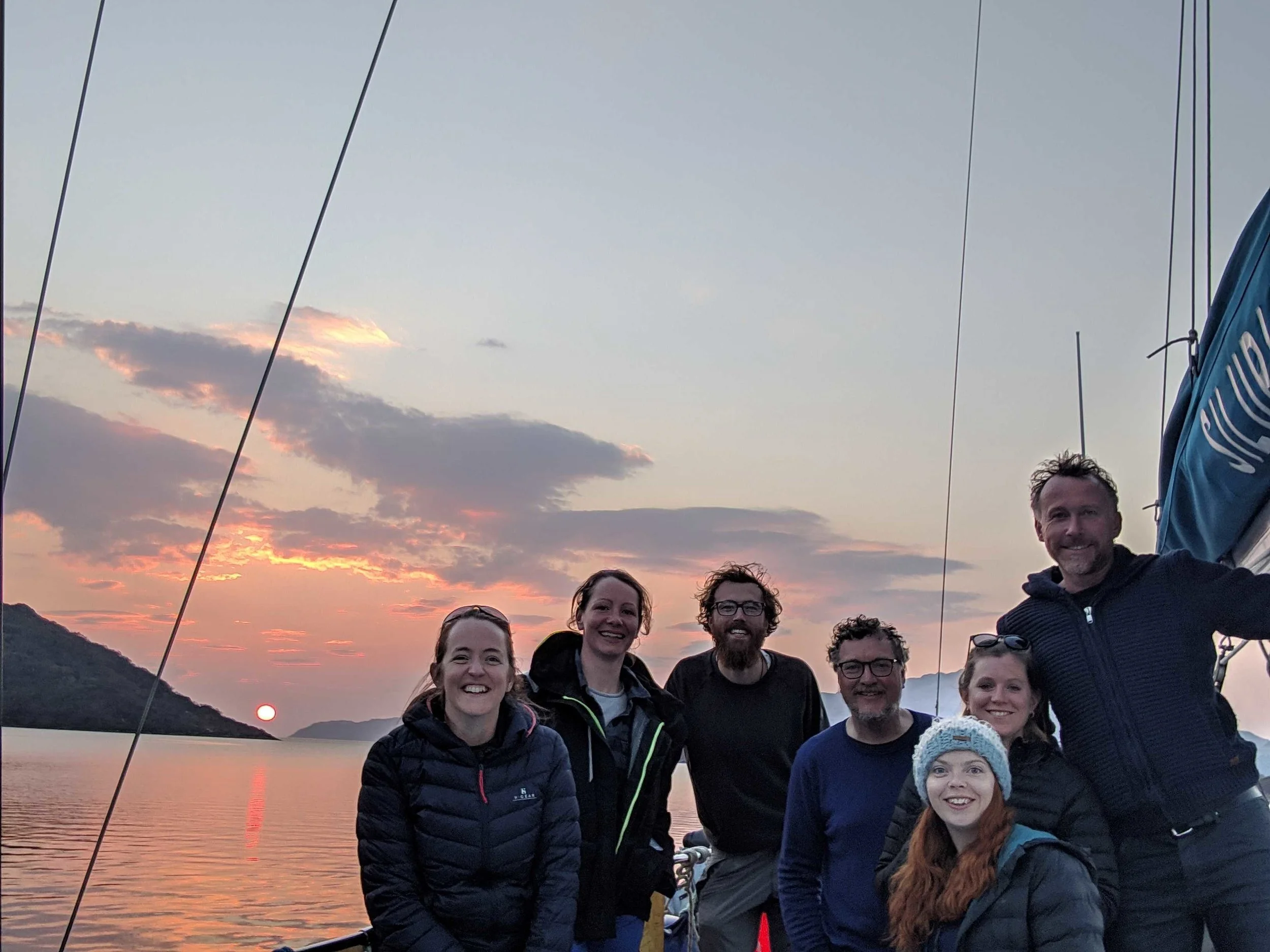 Our 2019 crew anchored in Loch Sunart at sunset during their team training last month