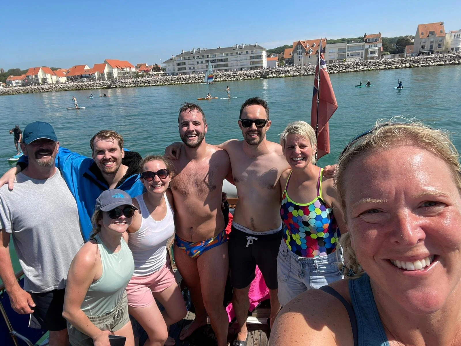 Nick and the team successfully completed their charity swim, arriving in Wissant, France, photo © Claire Westrope.