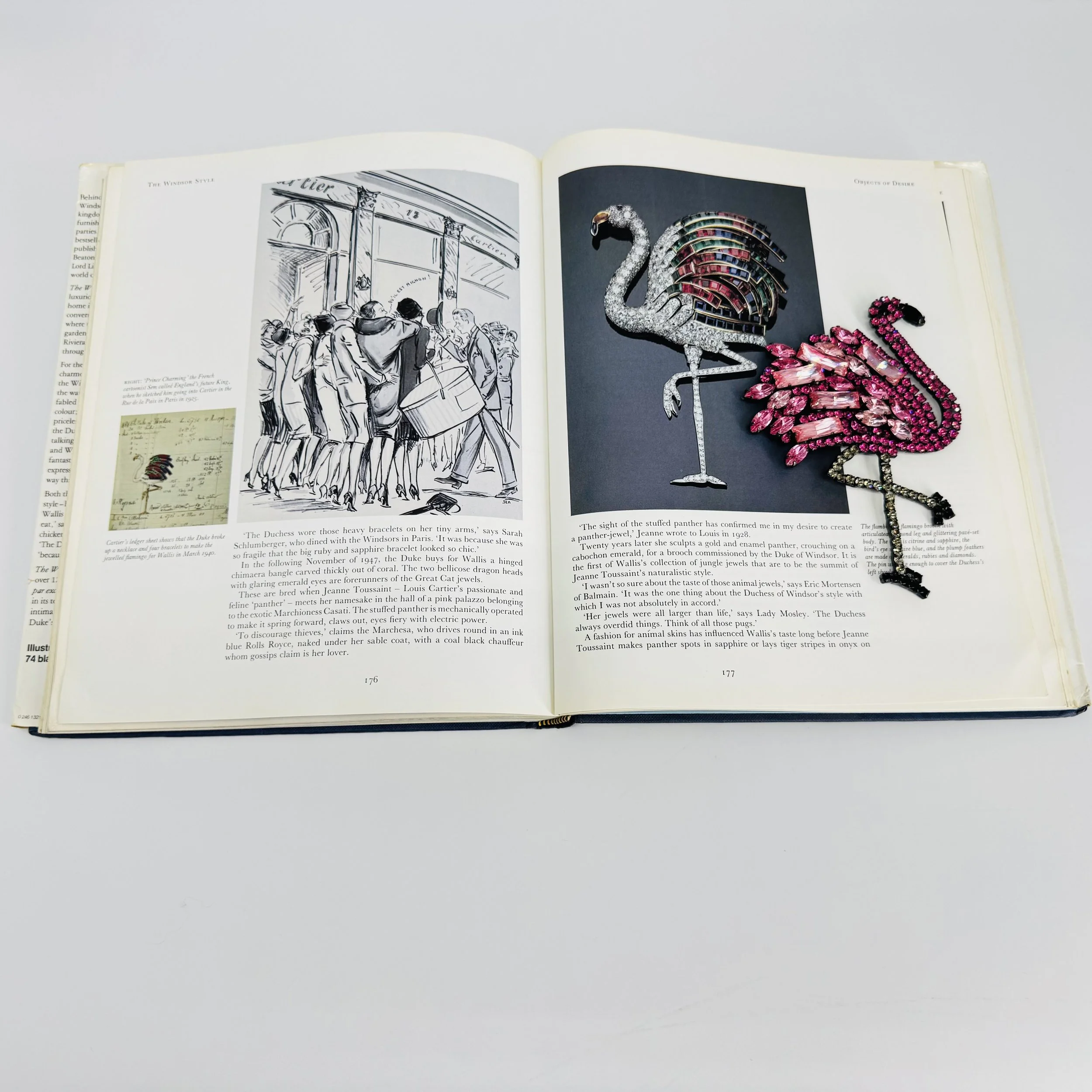 Alan's book: "The Royal Jewels" by Suzy Menkes. Pink flamingo brooch by Alan.