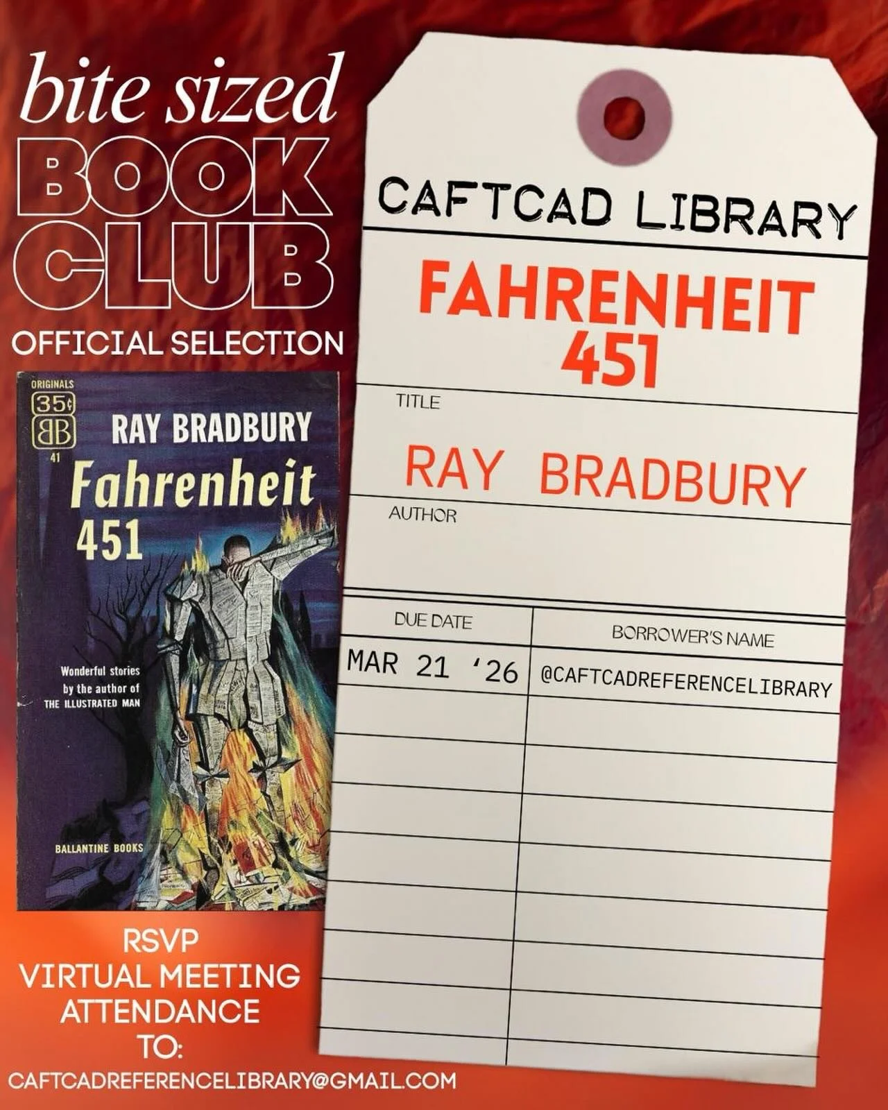 March is a hot month at CAFTCAD ❤️&zwj;🔥
Celebrating our incredible Costumes Community with the @caftcadawards on March 1, March 21st marks our first ever #BiteSizedBookClub 🎉 For our first session, we&rsquo;ll be discussing #RayBradbury #Fahrenhei