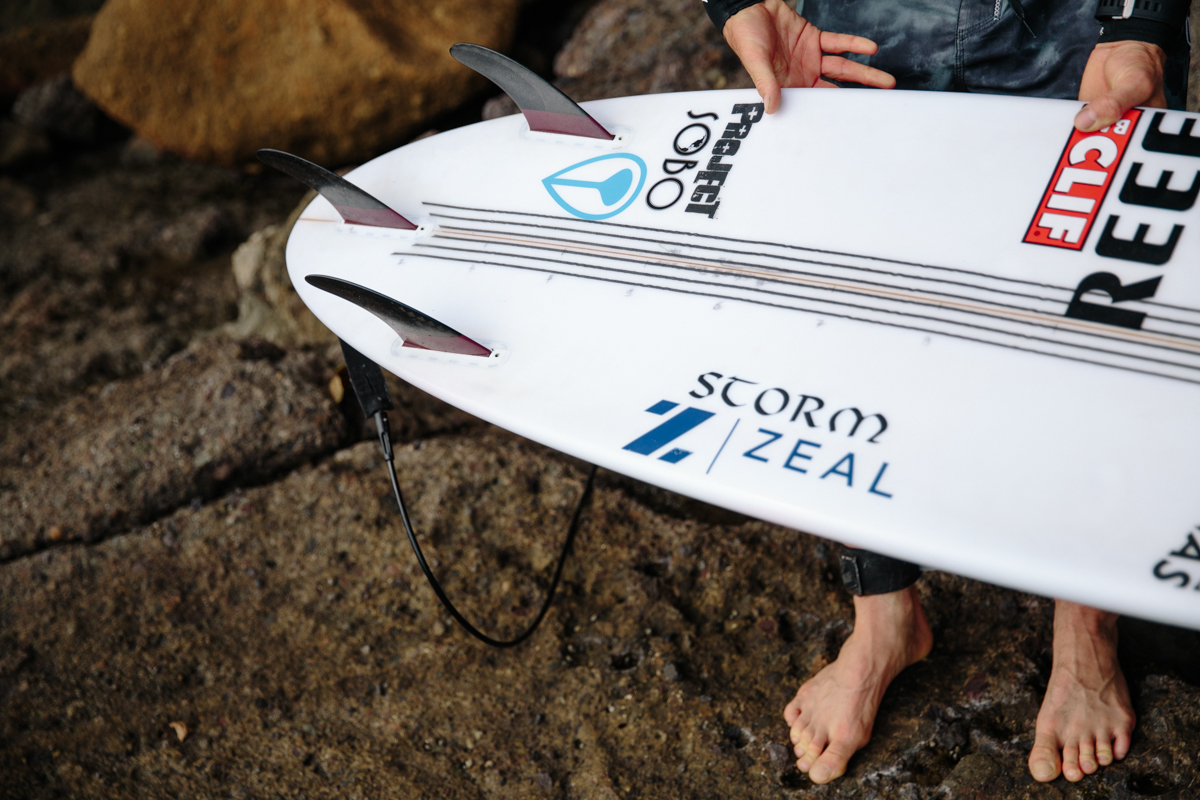 CLIF Bar Nicaragua surfboard underside
