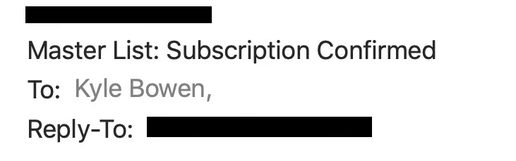 "Master List: Subscription confirmed.”