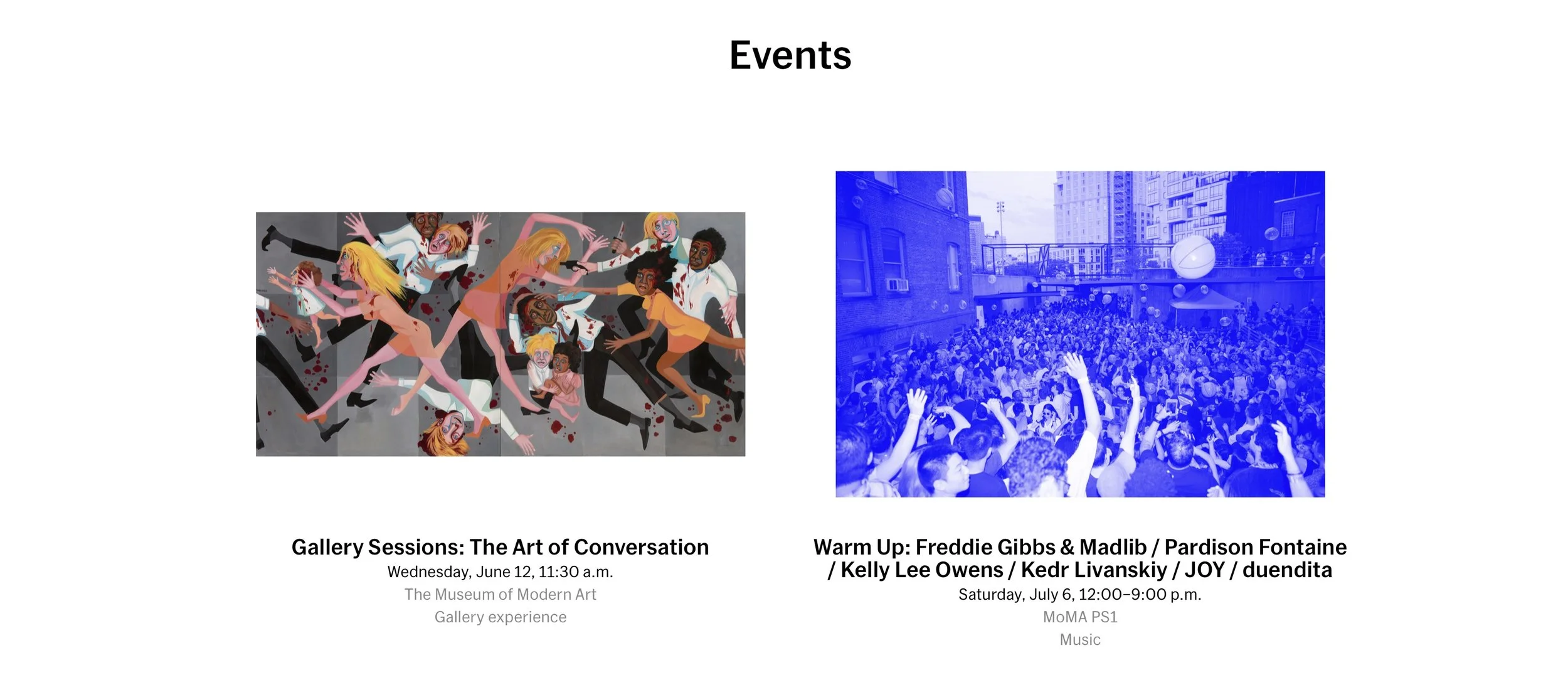 MoMA events, side by side