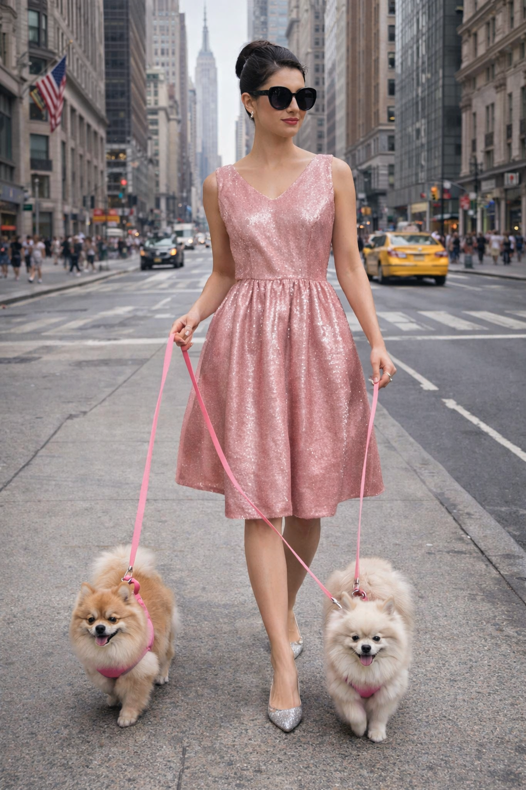 Baby pink sequins dress with 1960s vintage look