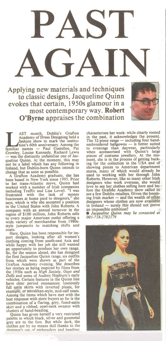 JACQUELINE QUINN FEATURED IN THE IRISH TIMES