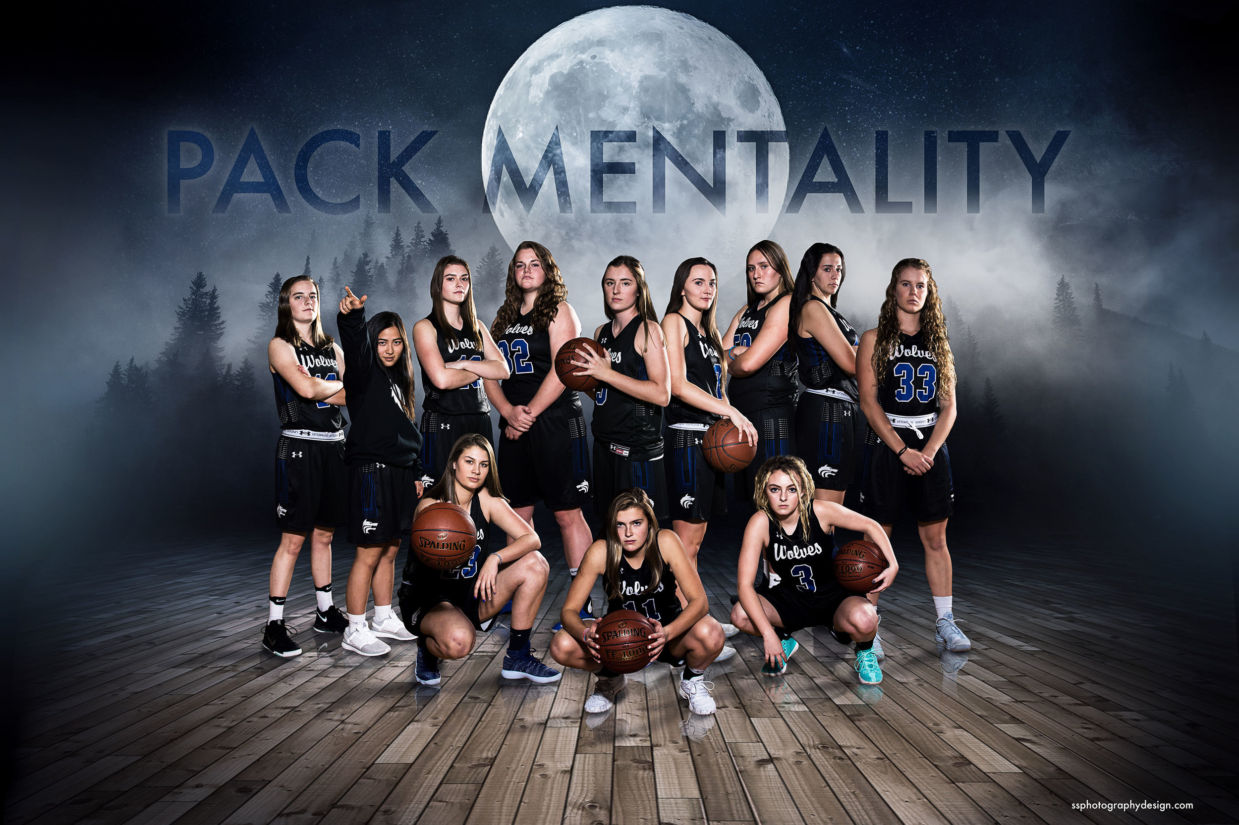 Timberline High School Girls Basketball Team photography, lighting, and composite.