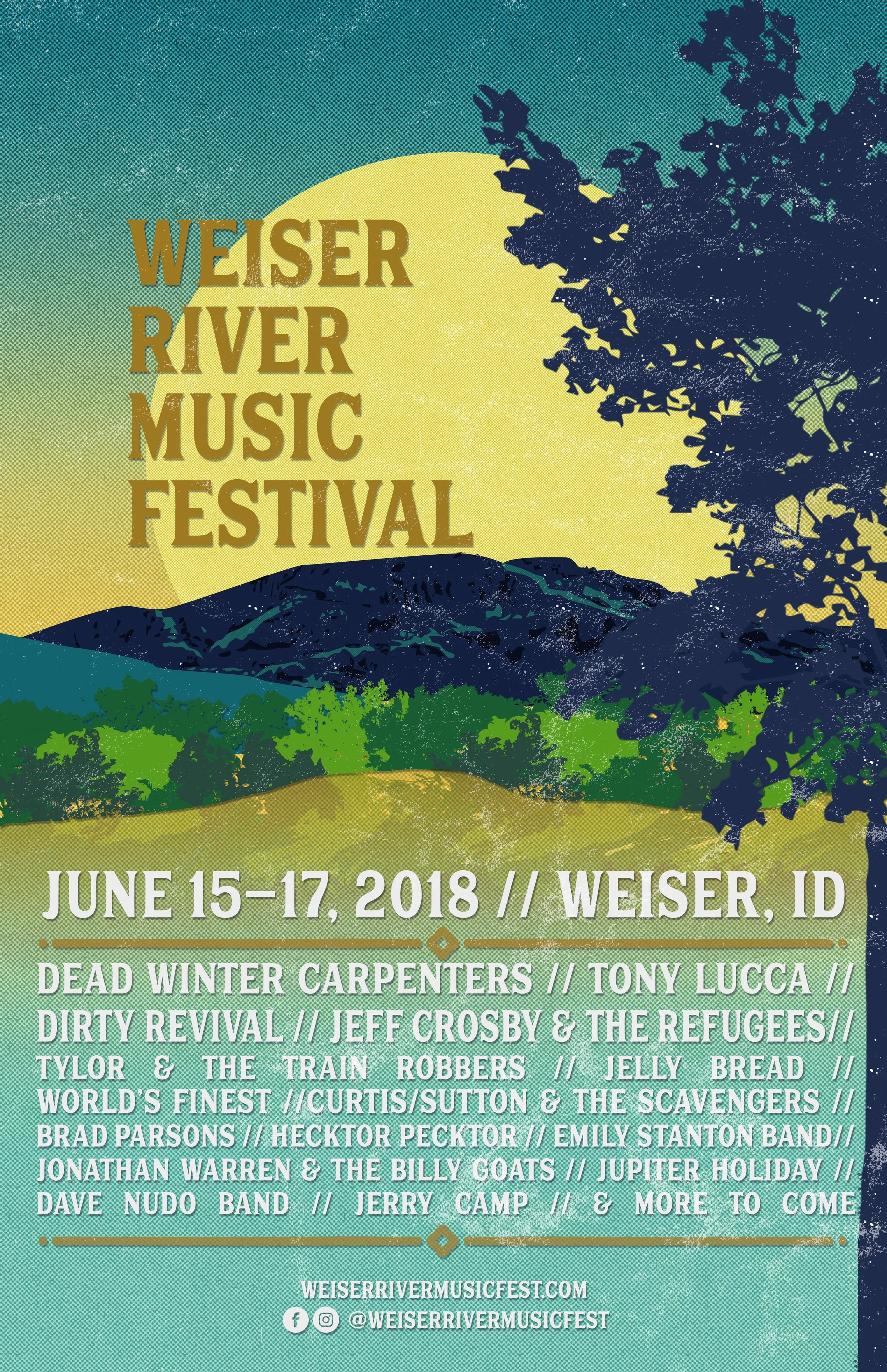 Poster design for the first-annual Weiser River Music Festival. I am the head of the marketing team for this event, and run the website and Instagram, as well. 