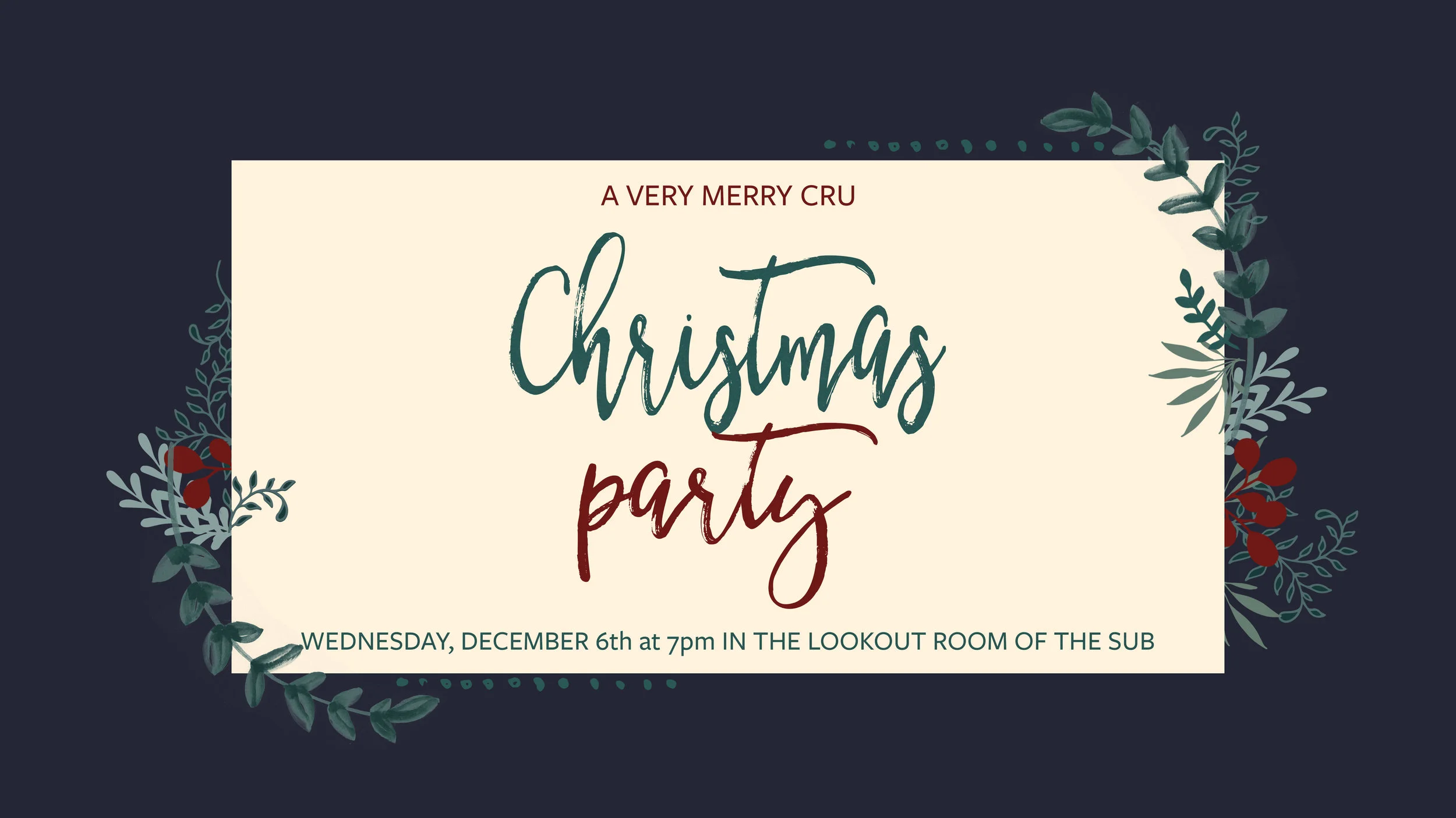 Cru Christmas party graphic. Used for Instagram/Facebook and slides. 