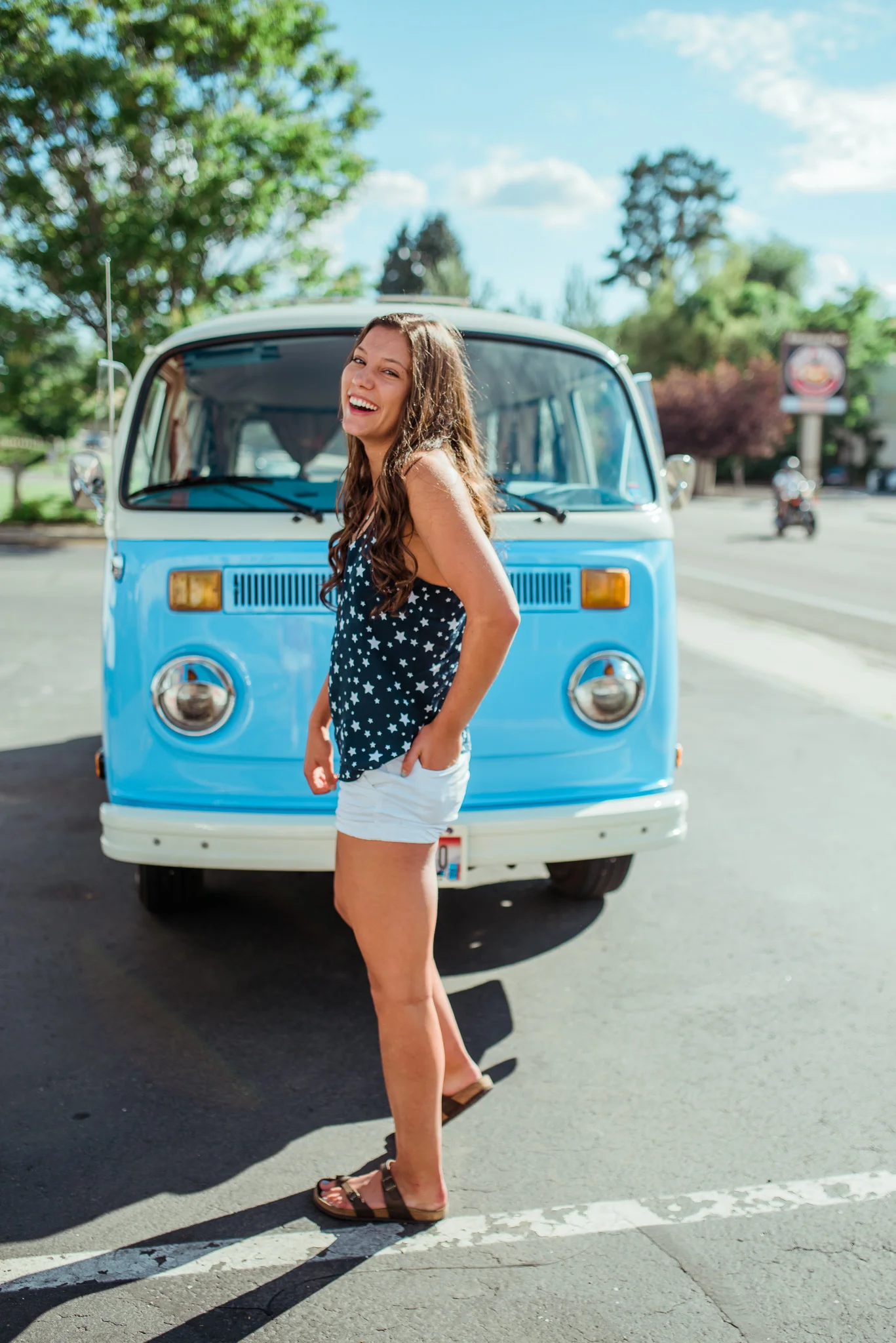 Boise Senior Photographer // Idaho // graduation // Boise // natural posing // laughter // flowers // senior girl posing // VW Bus // retro aesthetic // fun senior pictures // summer vibes // summer photos // summer // SS Photography & Design // Sadie Shirts