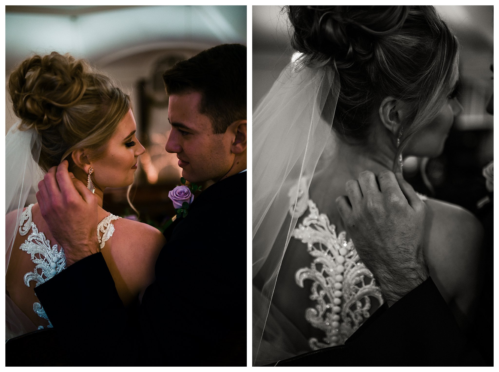 Boise Wedding Photographer, Idaho Wedding Photographer, candlelit wedding, bride and groom, bridal portraits, plum and gold wedding colors, winter wedding, Indoor Photography, lace wedding dress, wedding updo, sentimental wedding ideas, documentary wedding photographer, wedding photography, large group wedding, church wedding