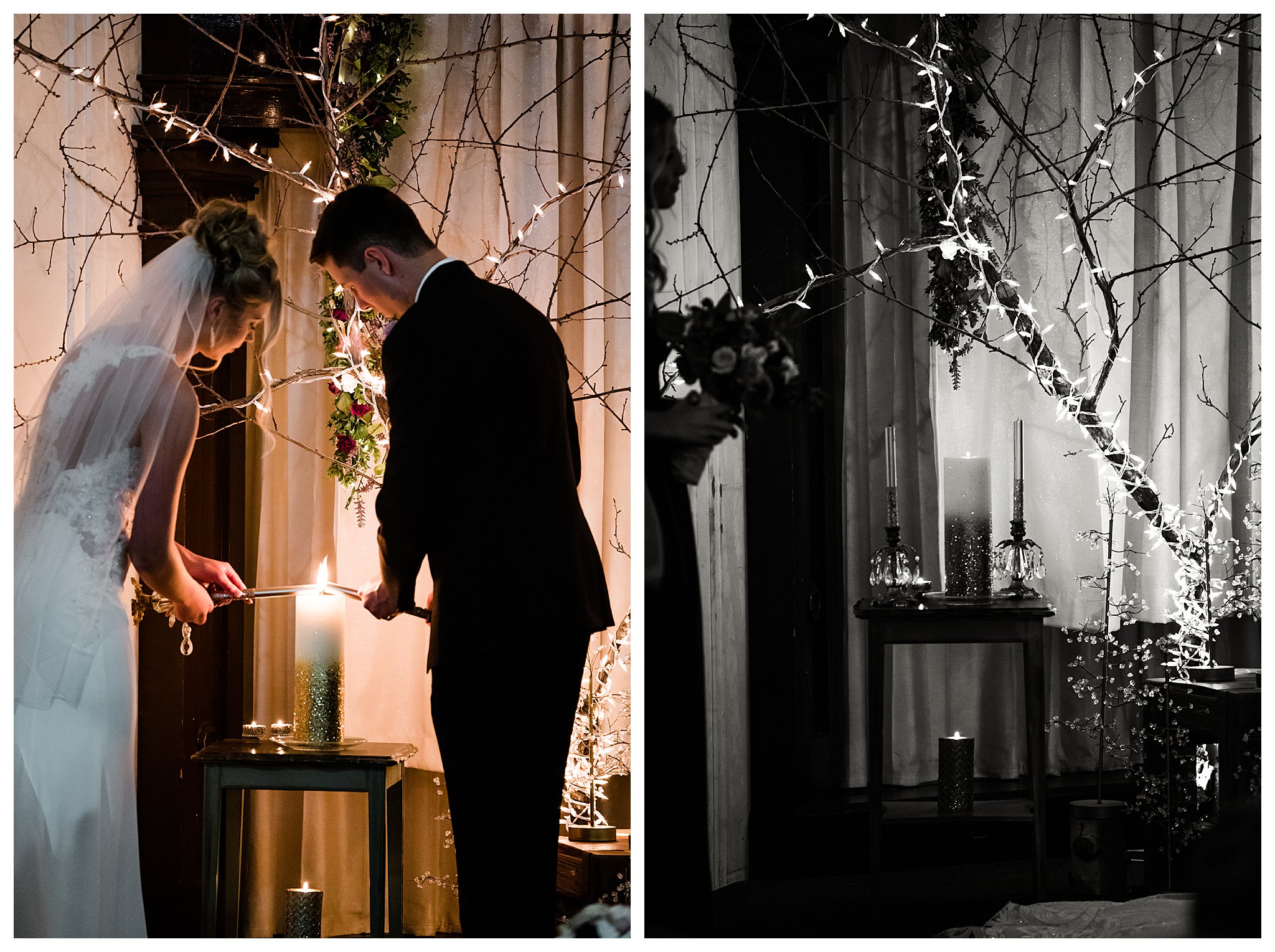 Boise Wedding Photographer, Idaho Wedding Photographer, candlelit wedding, plum and gold wedding colors, winter wedding, Indoor Photography, lace wedding dress, wedding updo, sentimental wedding ideas, documentary wedding photographer, wedding photography, large group wedding, church wedding, candle lighting