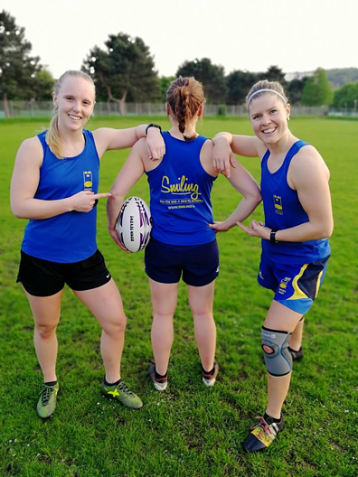 From left: Olivia Palmer, Emma Skagerlind and Lene Lykke-Olesen at the German tournament Bonn 7s that Sweden won 2018, just before her accident.