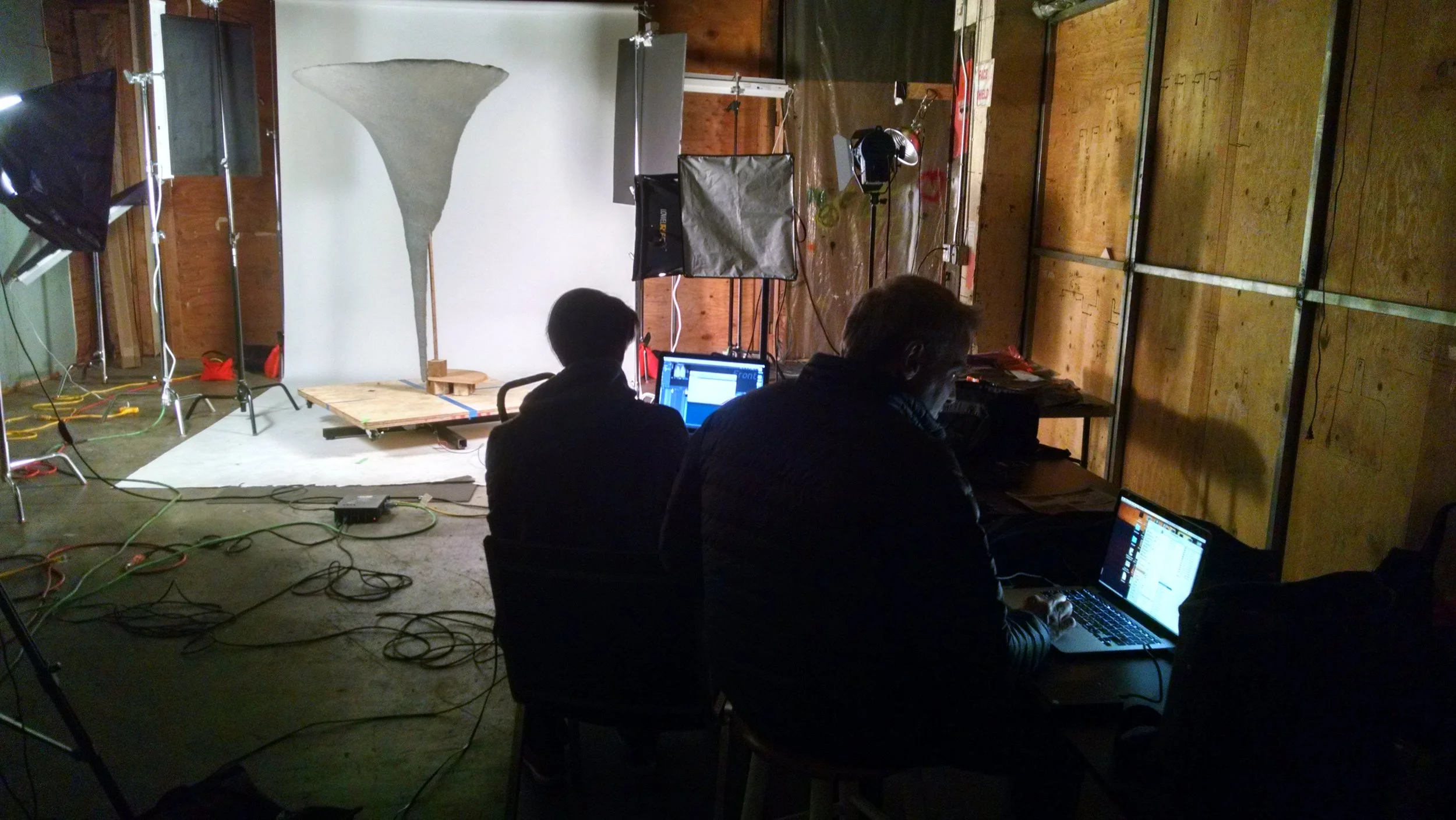 Director Mark Smith and Director of Photography Reijean Heringlake shoot tornado footage. Photograph by Vanessa Pridgen