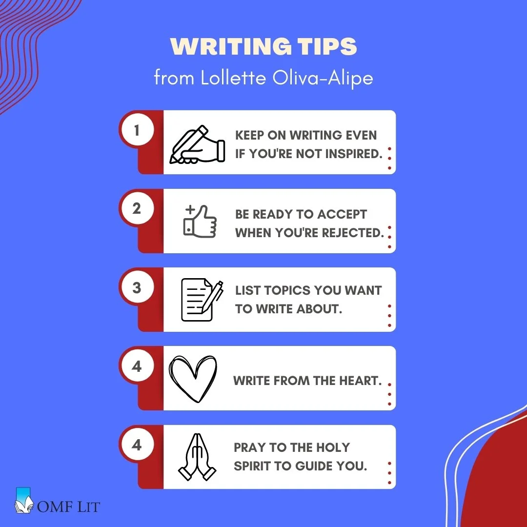"Remember to write from your heart" - Lollette-Oliva Alipe