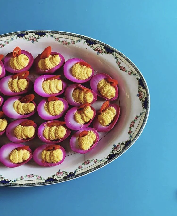 Local deviled eggs pickled pink