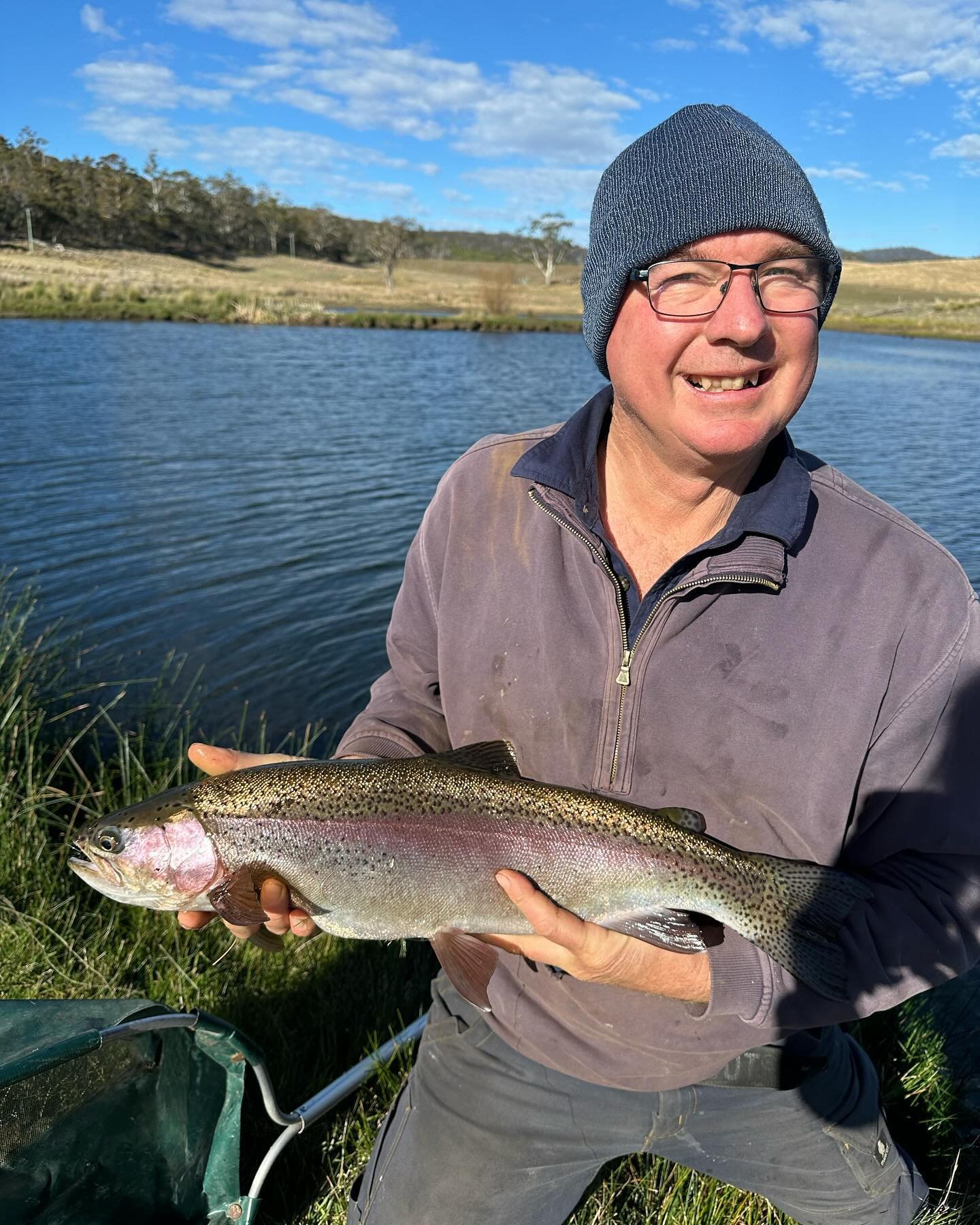 The farmer landed a superb big Rainbow Trout yesterday in &lsquo;Circus Lake&rsquo; on the fly.  Did you know our season goes all year round and you don&rsquo;t need a licence? #28gates #farmstaytasmania #rainbowtrout #troutfishingtasmania #flyfishin
