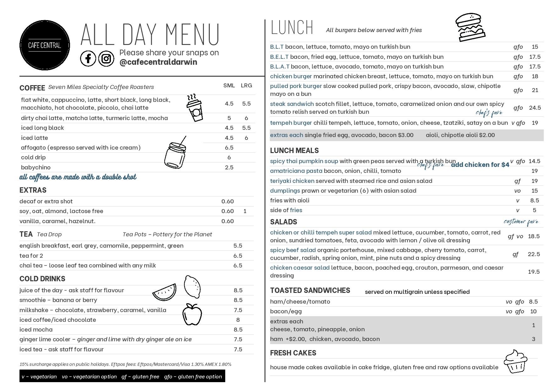 Menu — Cafe Central Darwin