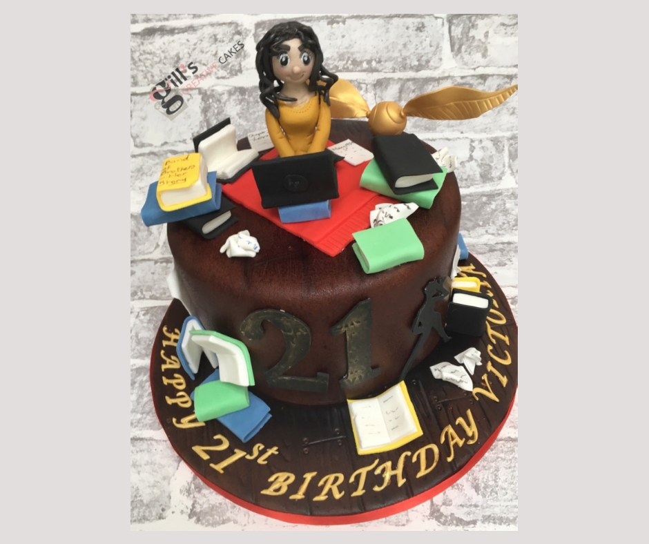 21st Birthday Cake for writer, dancer and quiditch copy.png