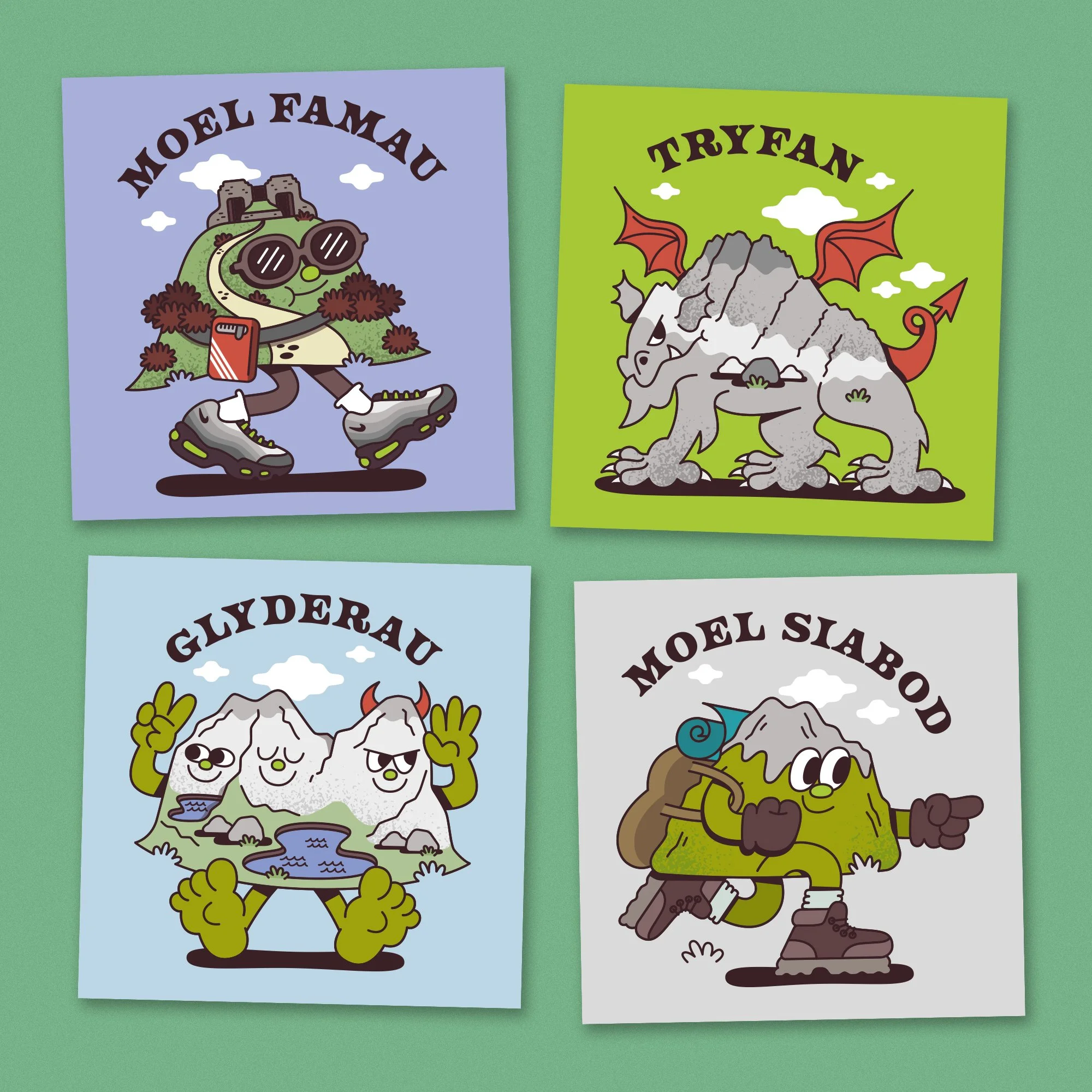 MOUNTAINS - x4 square cards & sticker