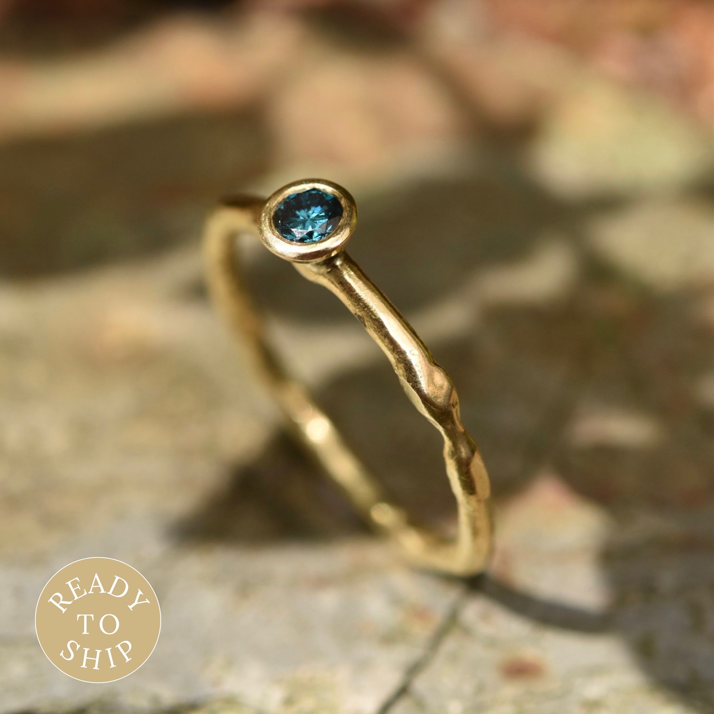 18ct yellow gold 3.85mm blue diamond solitaire Erin Cox Jewellery handmade handcrafted recycled ethically sourced fine organic jewellery Devon Exeter small business