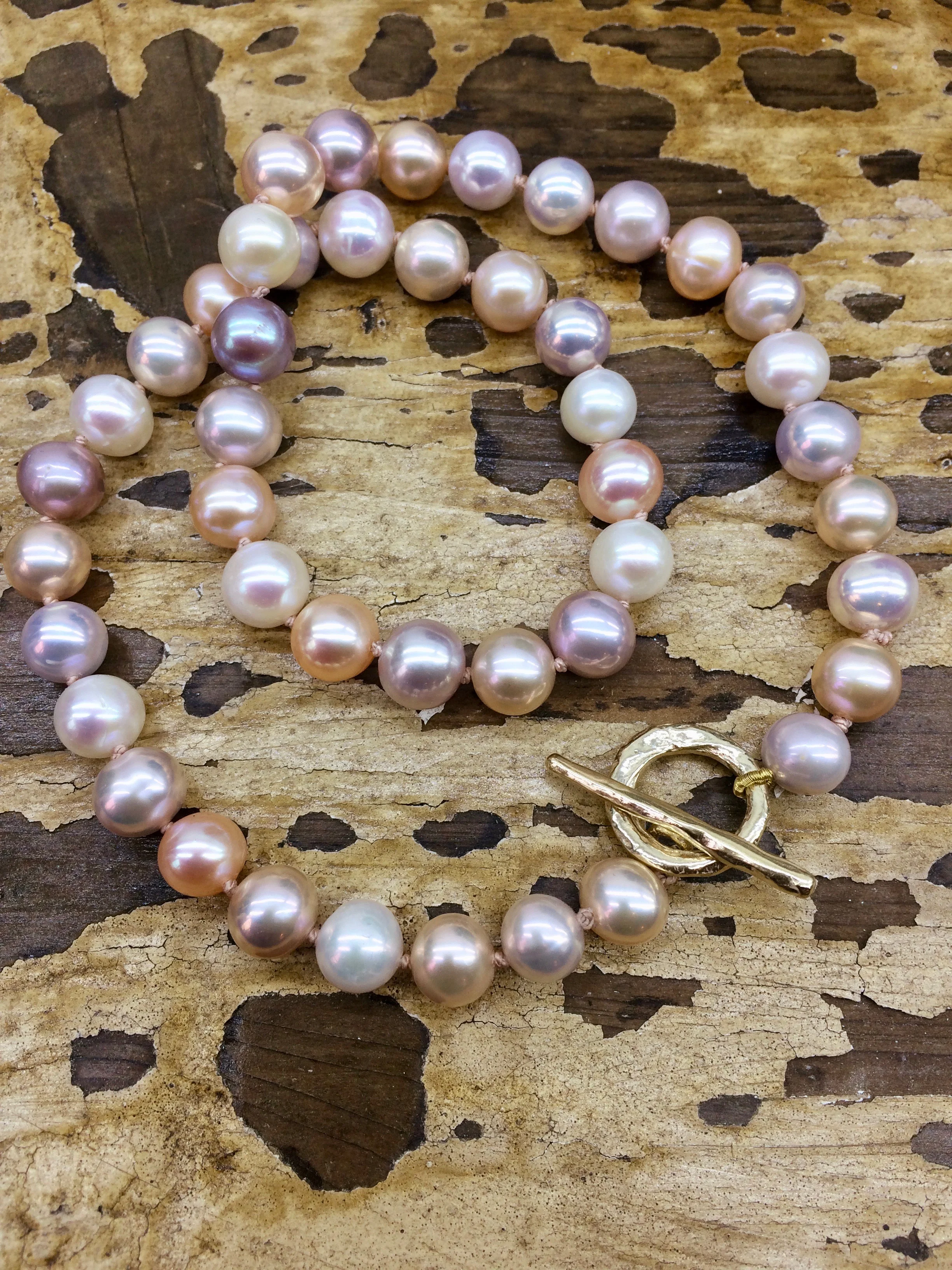 Natural Pink Hued Pearl Necklace with 9ct Yellow Gold Serendipity T-Bar Clasp