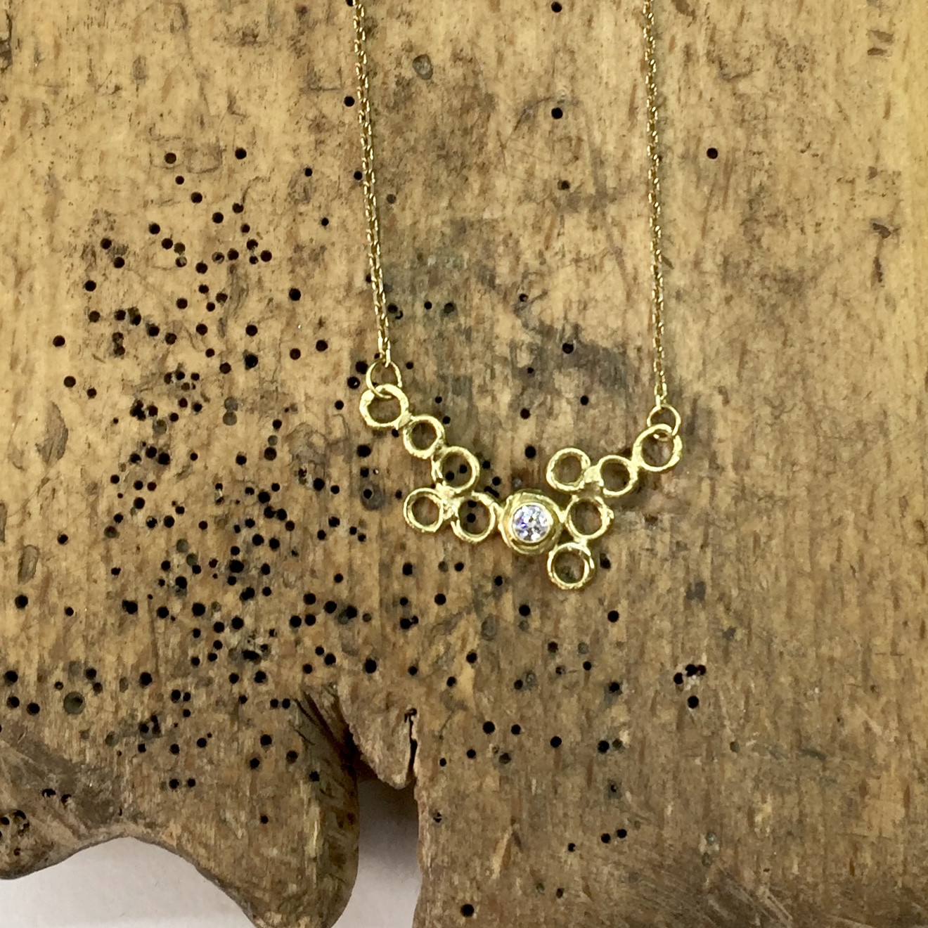 White Diamond O2 Cluster Necklace in 18ct Yellow Gold