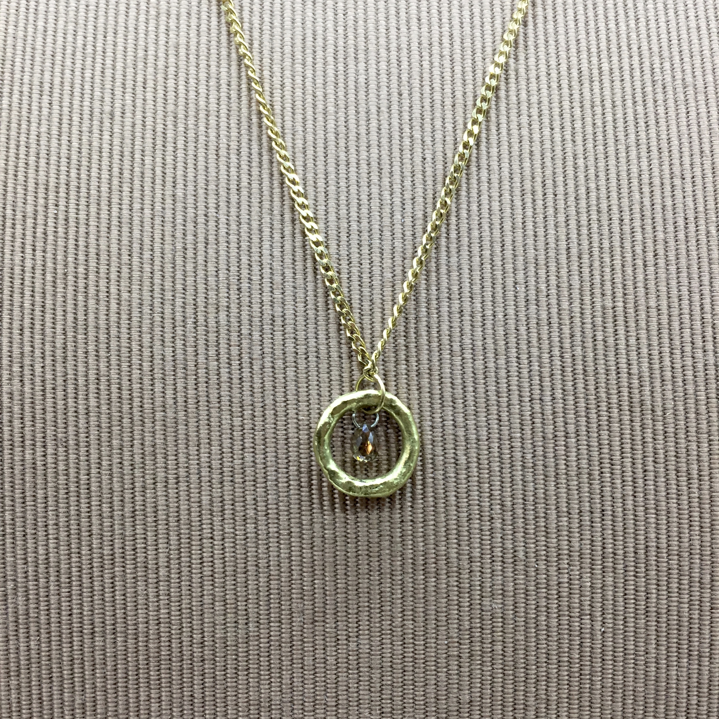 Molten Circle Pendant with Champagne Diamond Briolette in 18ct Yellow fair Trade Gold