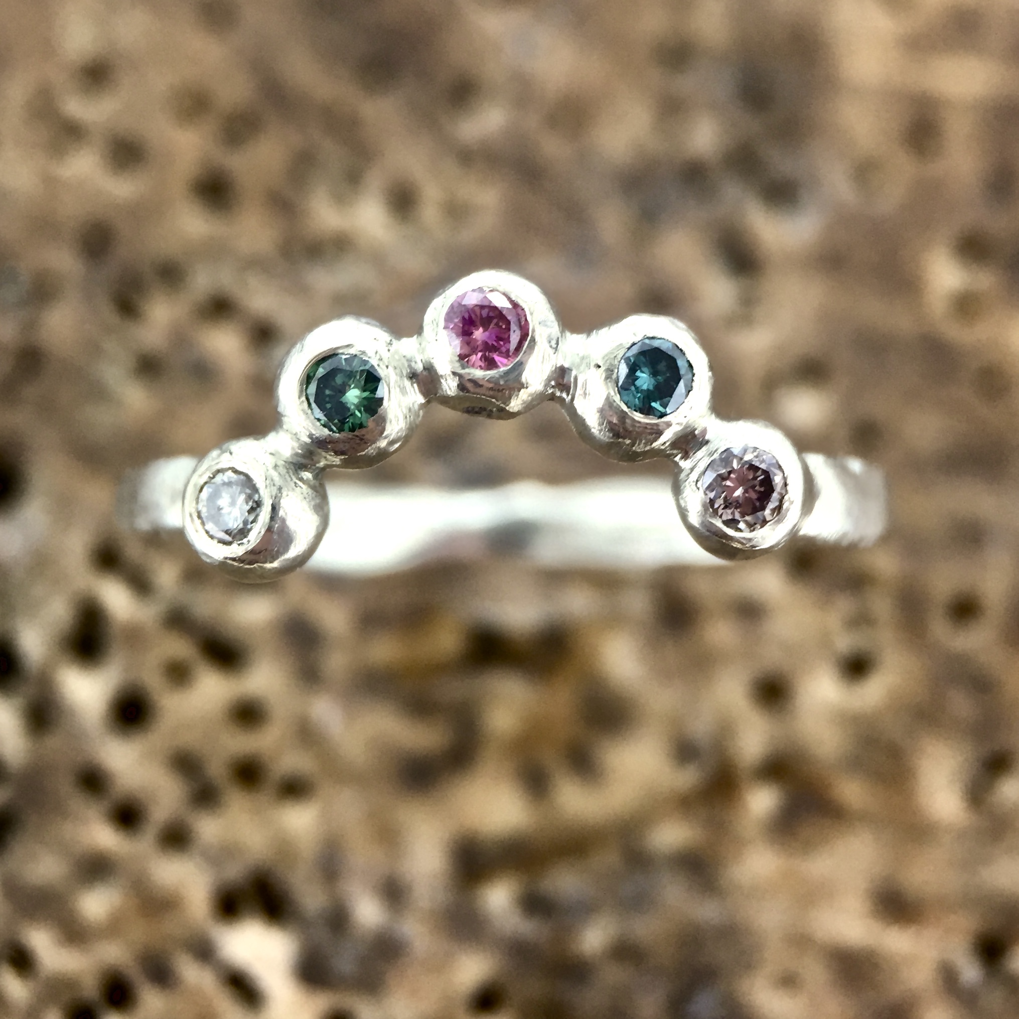 Rainbow Diamond Tiara Ring in 9ct White Gold