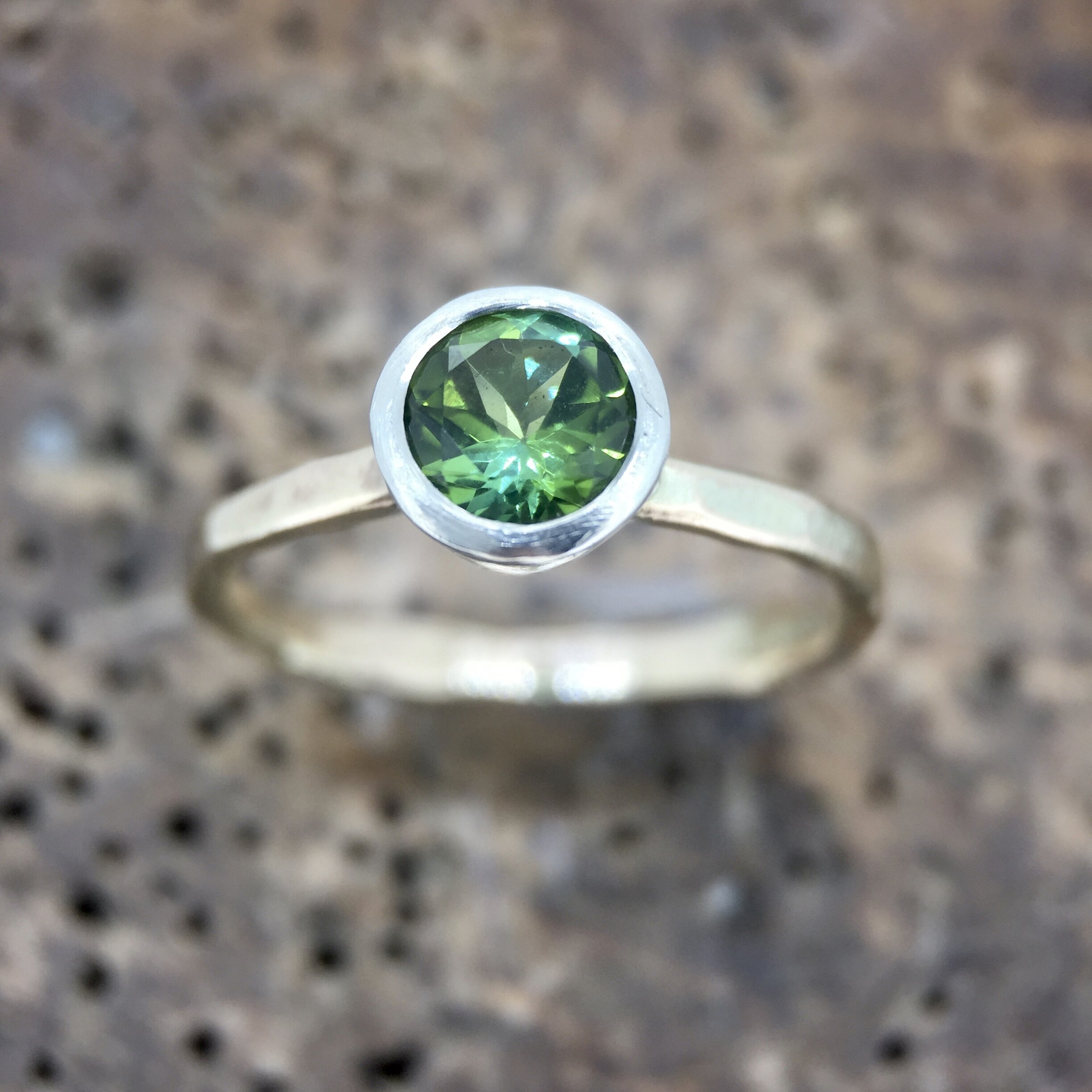 Green Tourmaline Ring in 9ct White and Yellow Gold