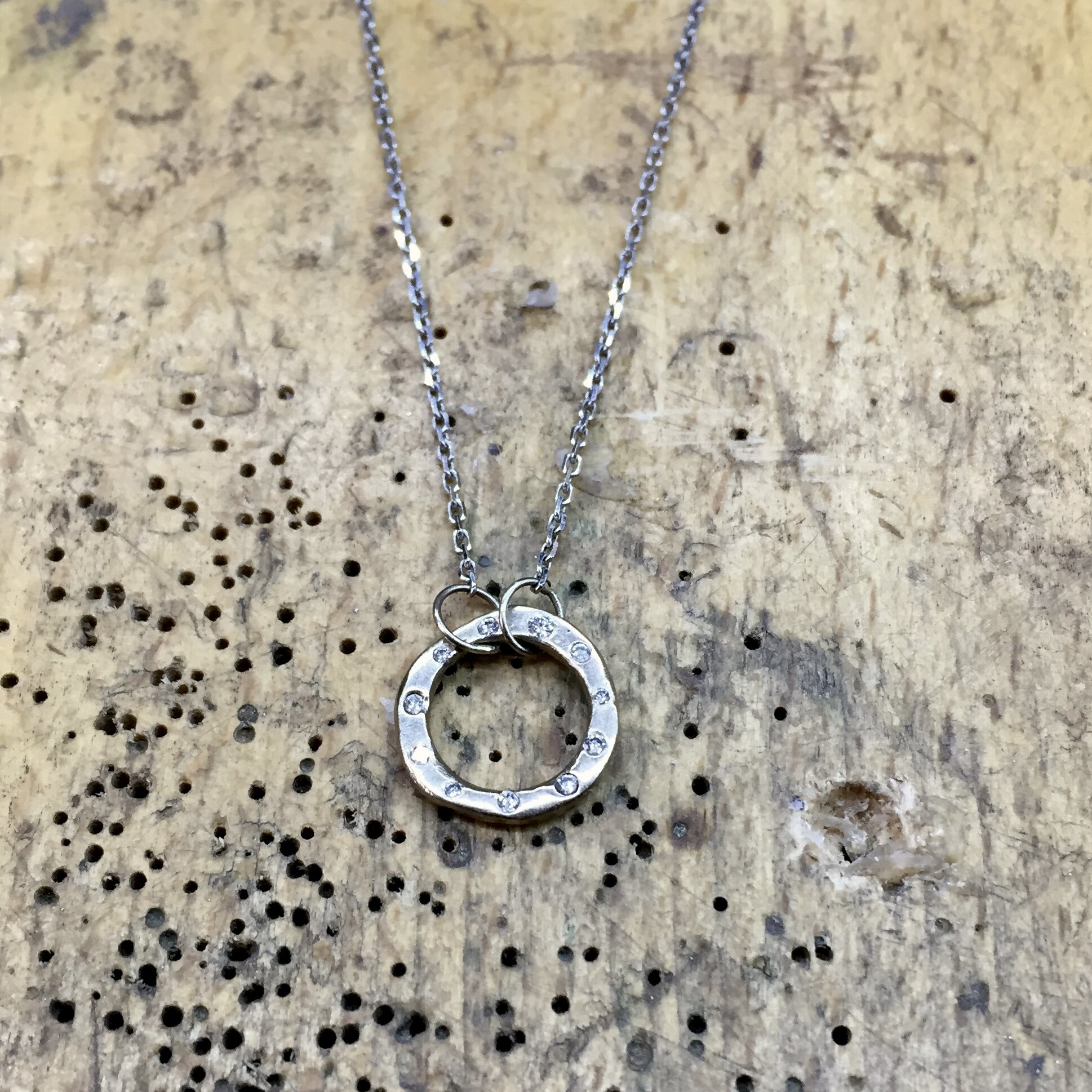 Diamond Set Molten Circle Necklace in 18ct White Gold