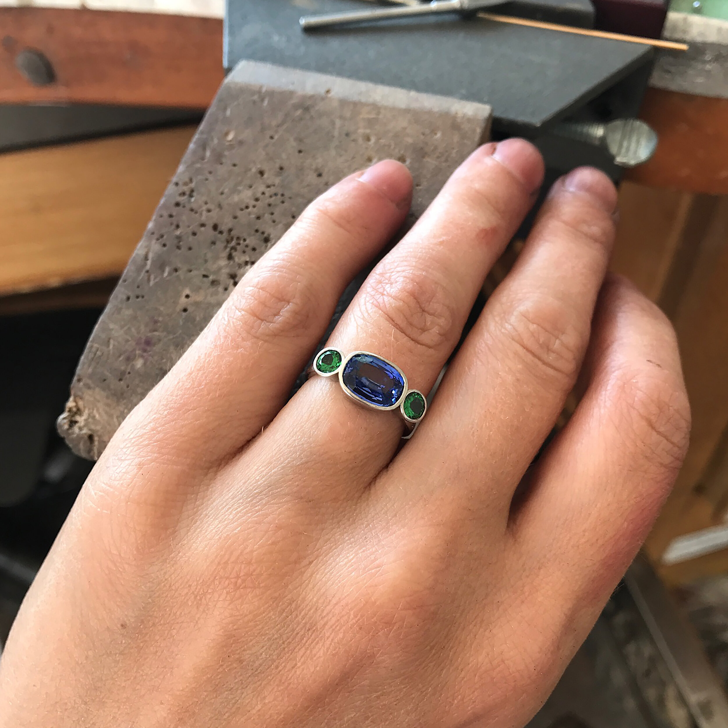 Bespoke Ocean Blue Sapphire Cocktail Ring 