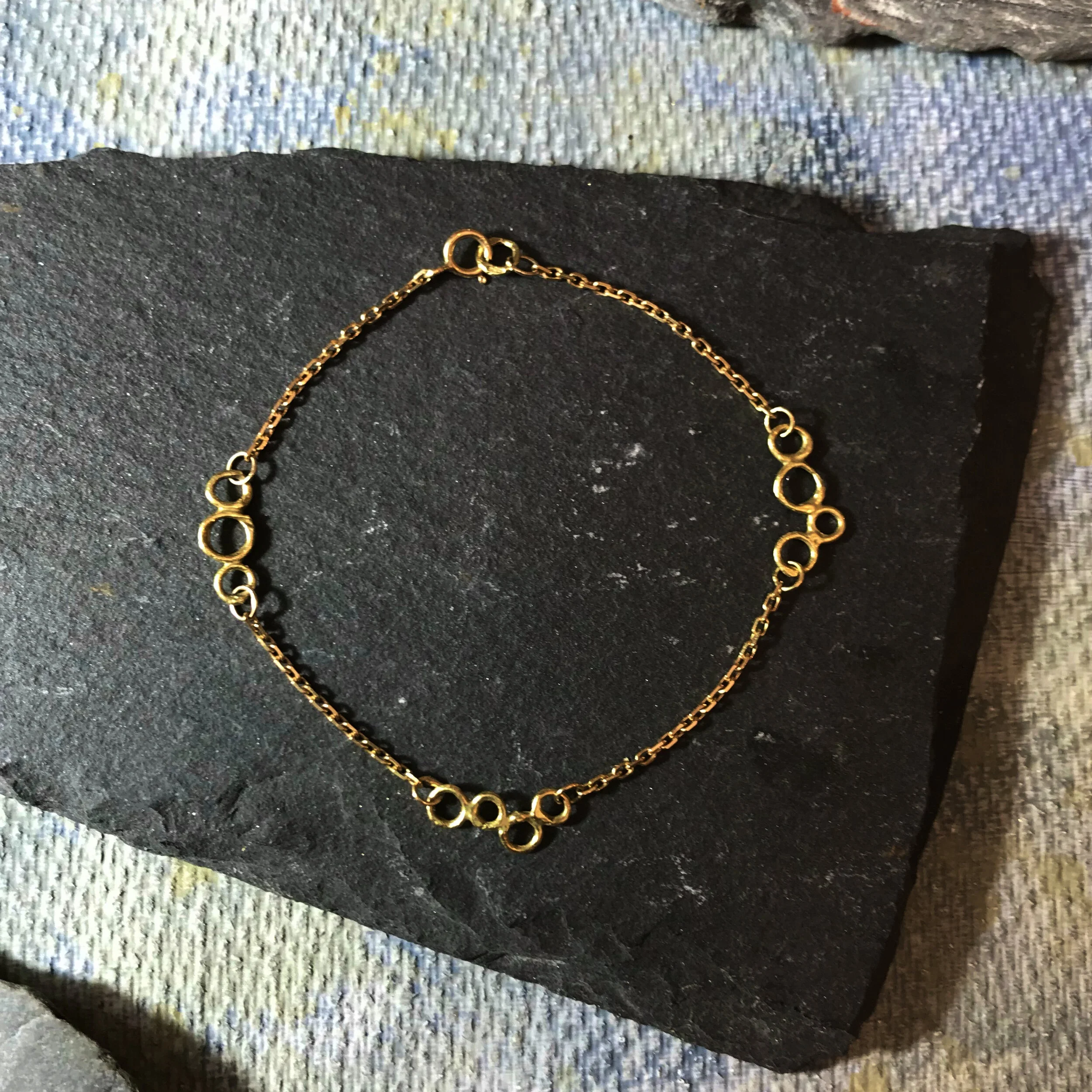 Erin cox 18ct yellow gold bubble design chain bracelet recycled gold ethically sourced recycled gold gift present special occasion her handmade handcrafted designer jewellery UK Devon local