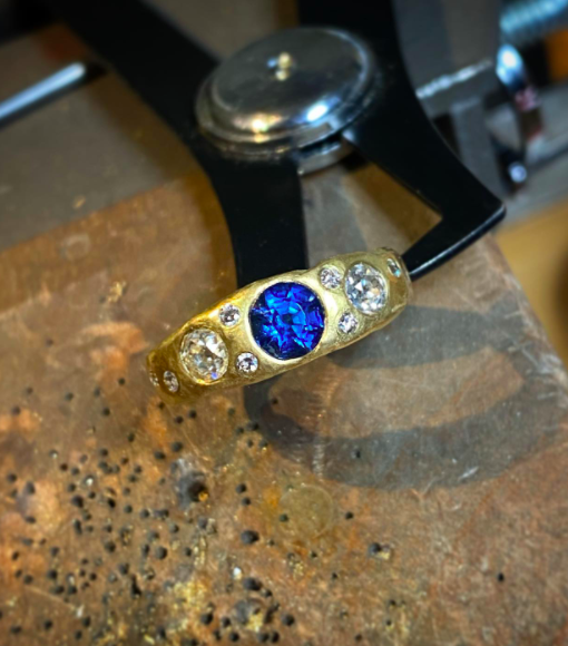 Heritage sapphire and old cut diamonds remodel