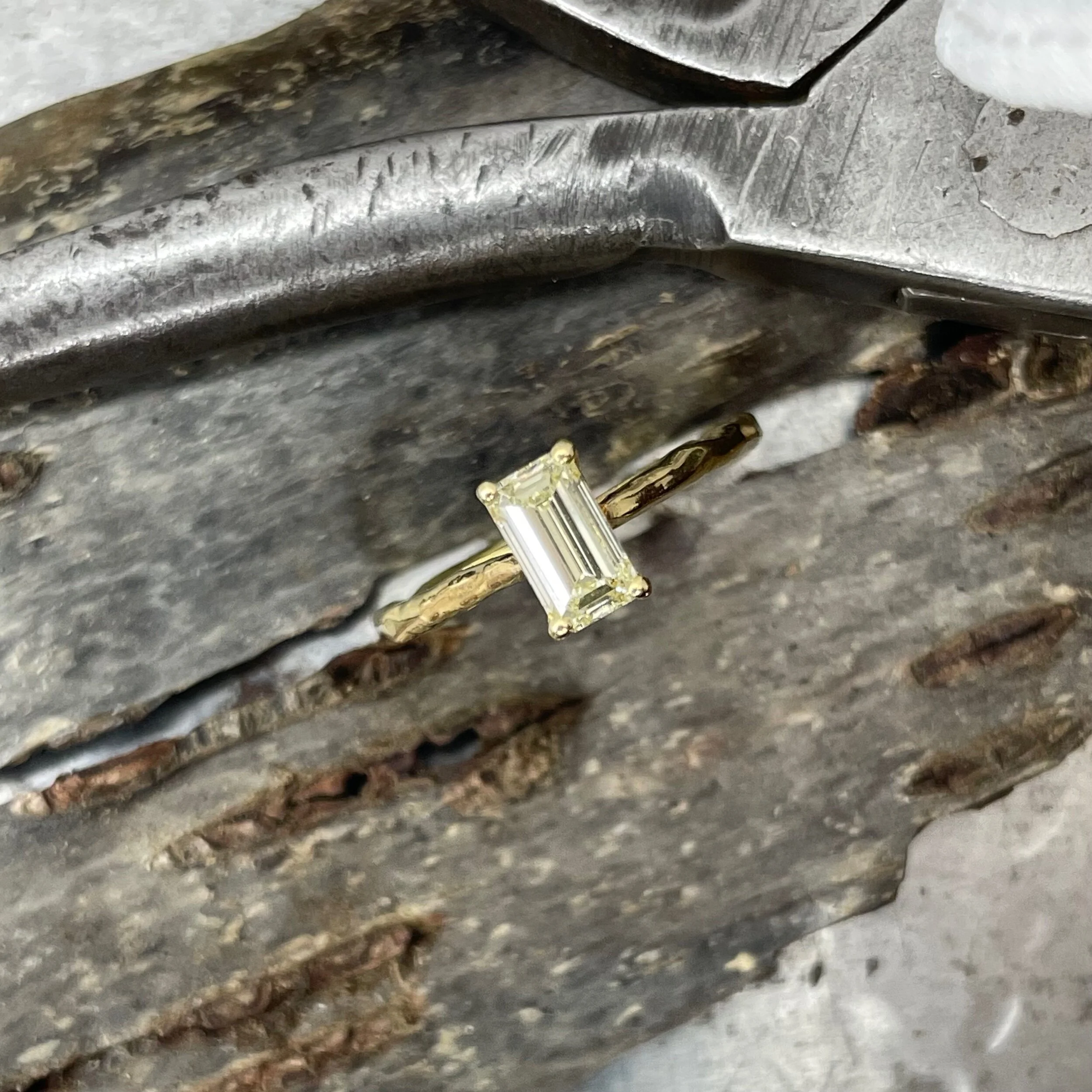 Erin Cox  Jewellery, emerald cut diamond solitaire engagement ring gift present uk Devon exeter local small business artisan handcrafted designer jewellery recycled gold ethically sourced gold